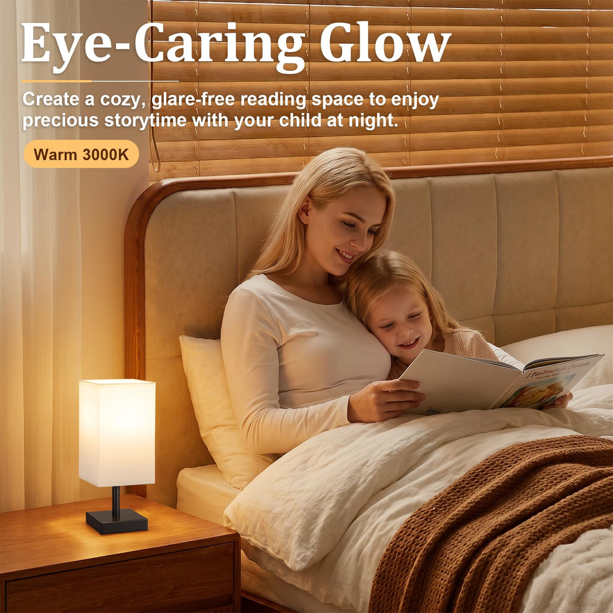White Table Lamp for Bedroom, Small Bed Lamp with for Bedroom, Silver Base(Bulb Included)