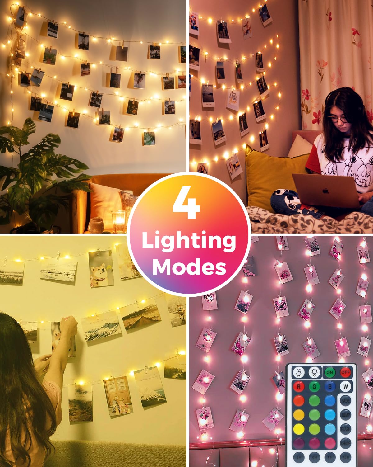 Kolpop 50LED Photo Clip String Lights, 5M Photo Peg Fairy Lights Indoor with 30 Clips Battery Powered Cooper Wire Hanging String Photo Display for Bedroom Birthday Wedding Party Christmas Decorations