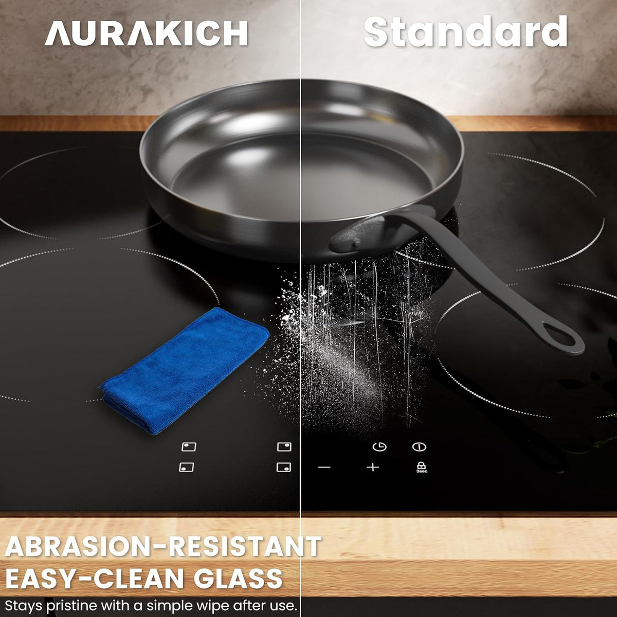 Ceramic Hob 59cm 4 Zone Built-in, Abrasion-Resistant Glass
