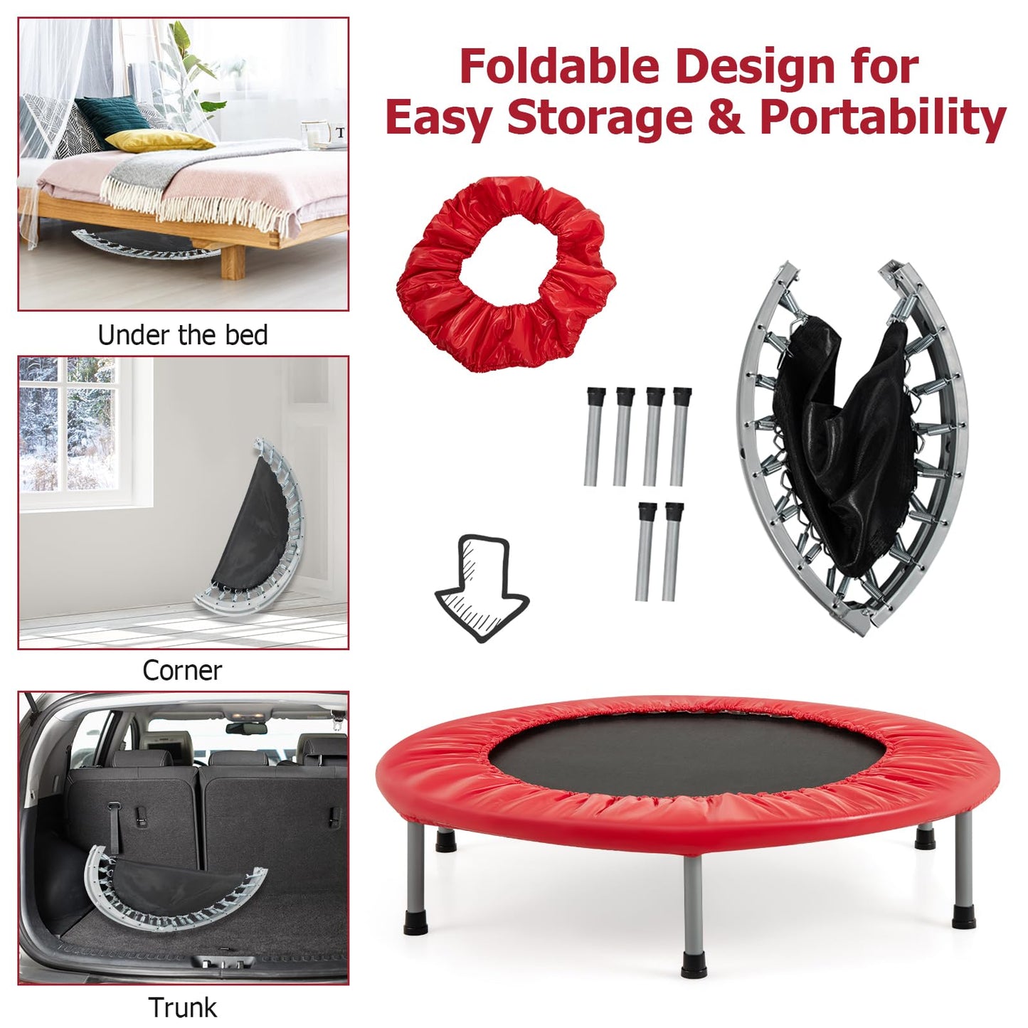 COSTWAY 38" Foldable Mini Fitness Trampoline with Carry Bag — Max 150 kg