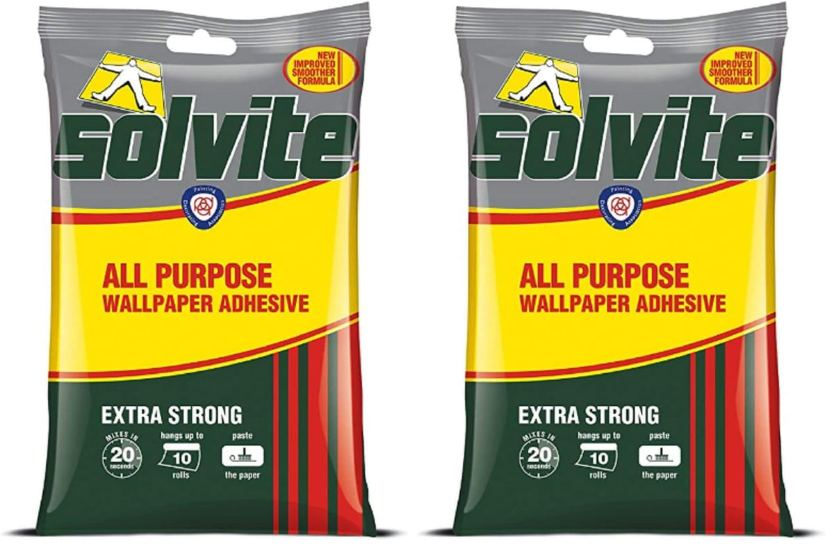Solvite All-Purpose Wallpaper Adhesive, Reliable Adhesive for Wallpaper, All-Purpose Adhesive with Long-Lasting Results, Wallpaper Paste Hangs up to 10 Rolls (1x185g Sachet)