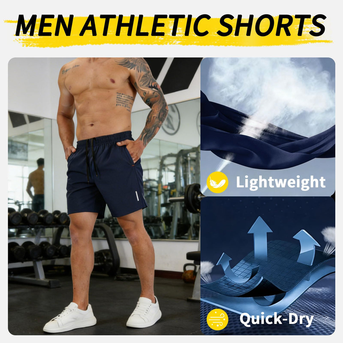 SHAGGA 3 Pack Gym Shorts Men Lightweight Quick Dry Sports Short Inseam 7 with Zipper Pockets for Running Fitness Joggers