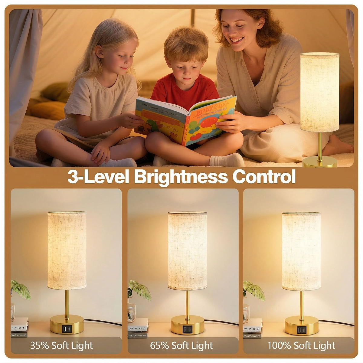 Bedside Lamp, Touch Table Lamp for Bedroom, Living Room & Office