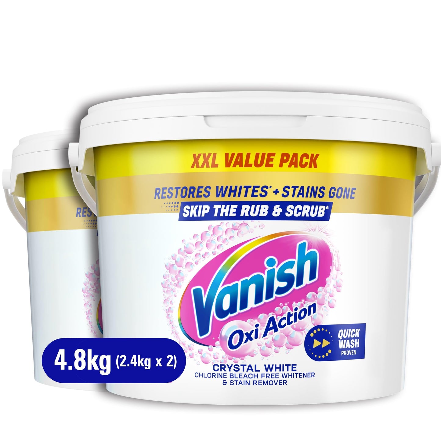 Vanish Gold Crystal White Stain Remover Powder, 2.4kg, Oxi Action for Quick Wash, Restores Whites & Removes Tough Stains, Without Pre-treating