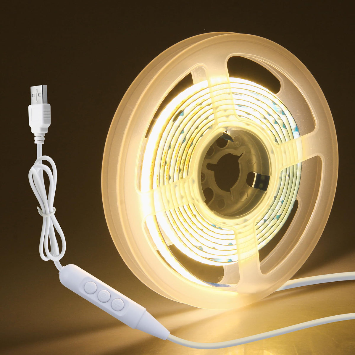 Aclorol 3M COB LED Strip Light Warm White 3000K 5V USB Flexible LED Light Strip 8mm Width Dimmable CRI85+ Dotless Tape Light High Density 320LEDs/M for Bedroom Kitchen Under Cabinet Home Decor