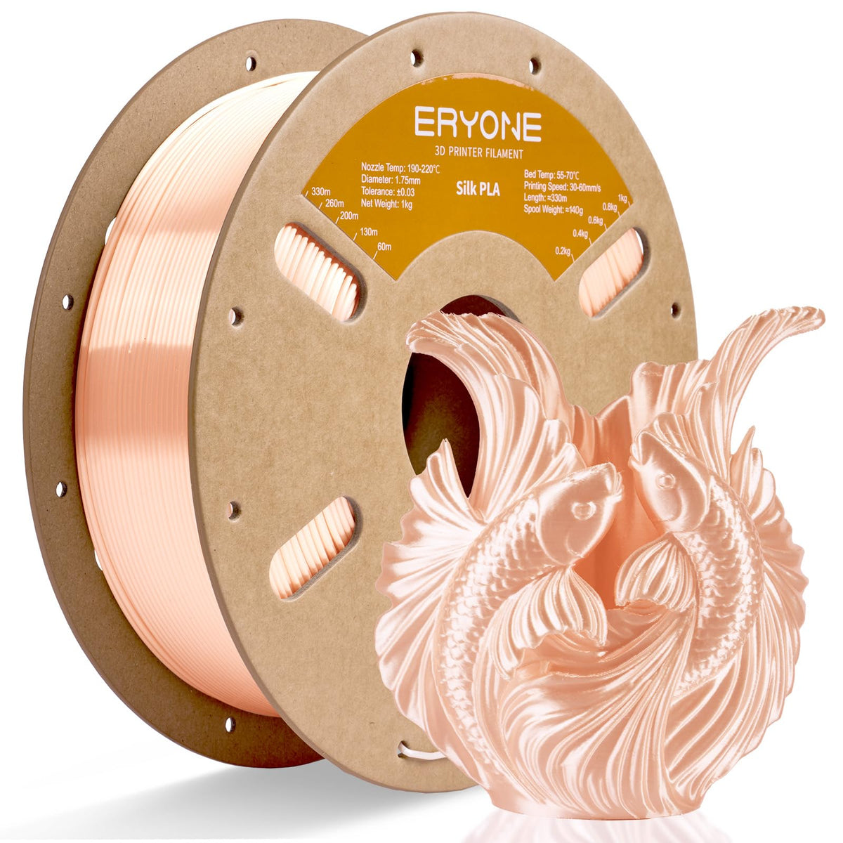 ERYONE Silk PLA Filament 1.75mm,3D Printer Filament PLA,Shiny Glossy PLA Filament,+/-0.03mm,1kg(2.2lbs)/Spool,Silk Liquid Gold