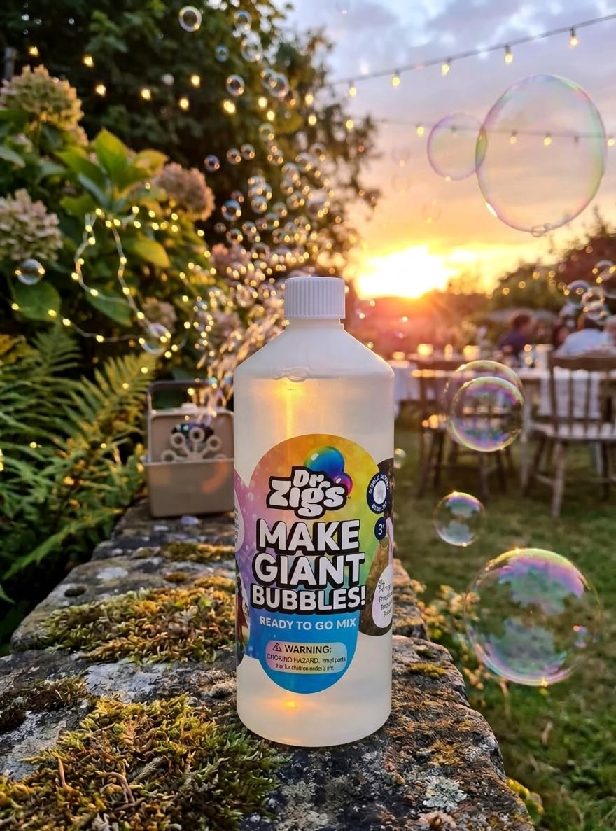 Dr Zigs Giant Bubble Solution 1L - Ready to Use Bubble Mix - Liquid for Giant Bubbles - Eco Friendly Bubble Solution for Kids Outdoor Toys & Garden Play, Made in UK