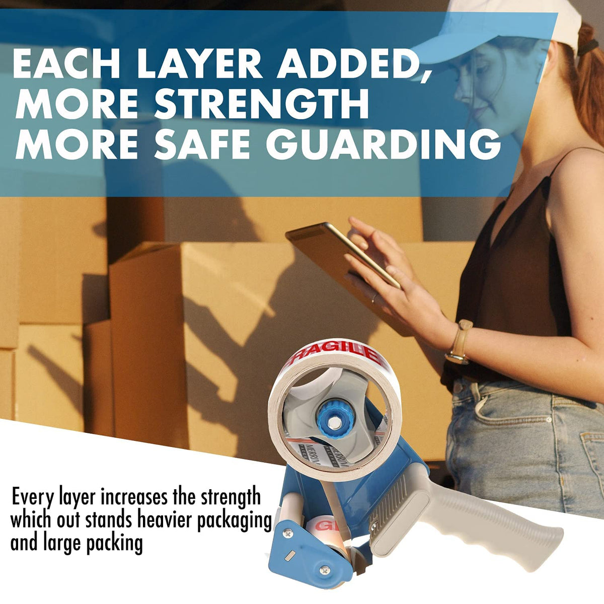 Merrimen Strong Heavy Duty Roll Pack Fragile Packaging Tape, Secure Sticky Sealing Tape for Parcel Boxes, Moving Boxes, Large Postal Bags for Long Term Storage, (48MM x 66M) (12 rolls, Fragile)