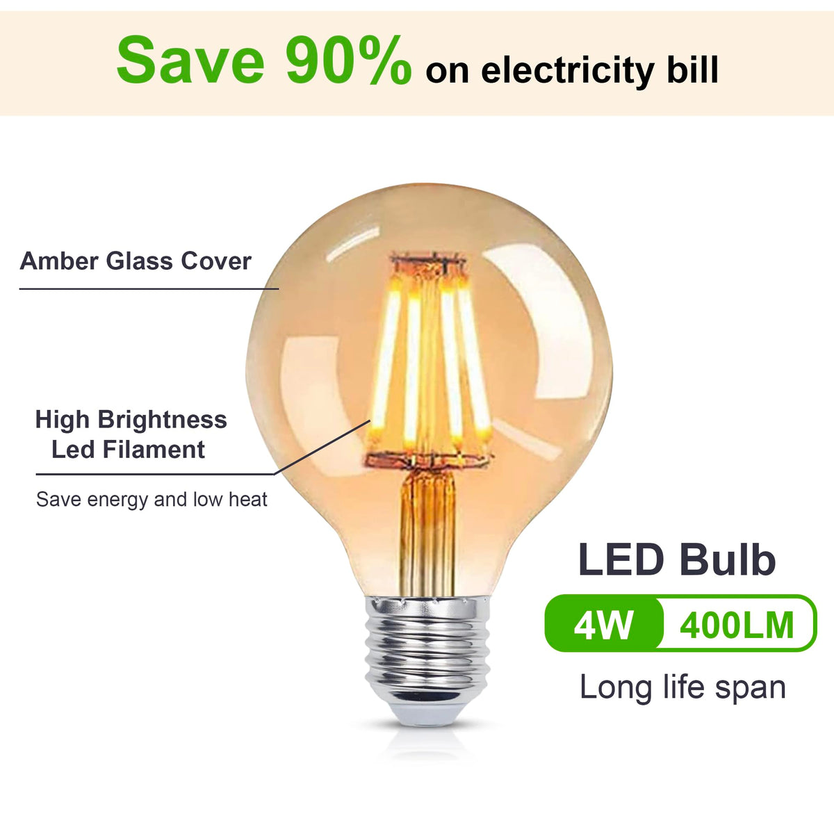 YUNRRD Vintage Light Bulb E27 Screw LED Edison Bulb,Warm White,4W,2Pcs