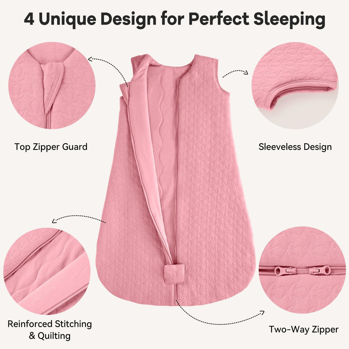 Unnivoll Baby Sleeping Bag 2.5 Tog 0-6 Months 100% Cotton Winter Sleeping Bag Baby 2-Way Zipper Quilted Sleep Sack for Newbron Infant Warm Soft Apricot