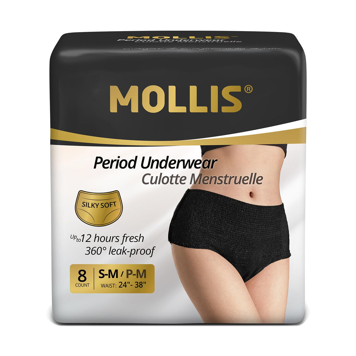 MOLLIS Disposable Period Pants Heavy Flow, Postpartum Underwear L/XL 8 Ct