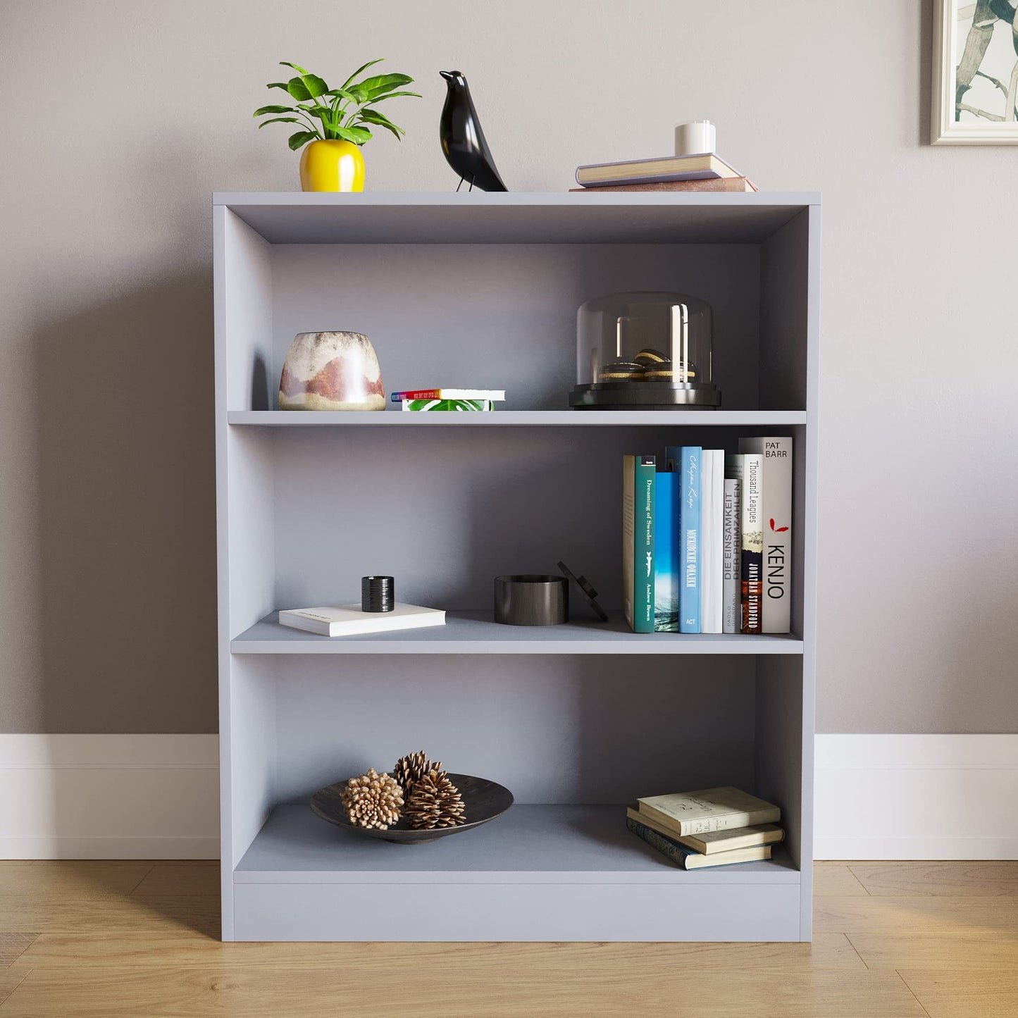 Vida Designs Cambridge 3 Tier Low Bookcase, White Wooden Shelving Display Storage Unit Office Living Room Furniture