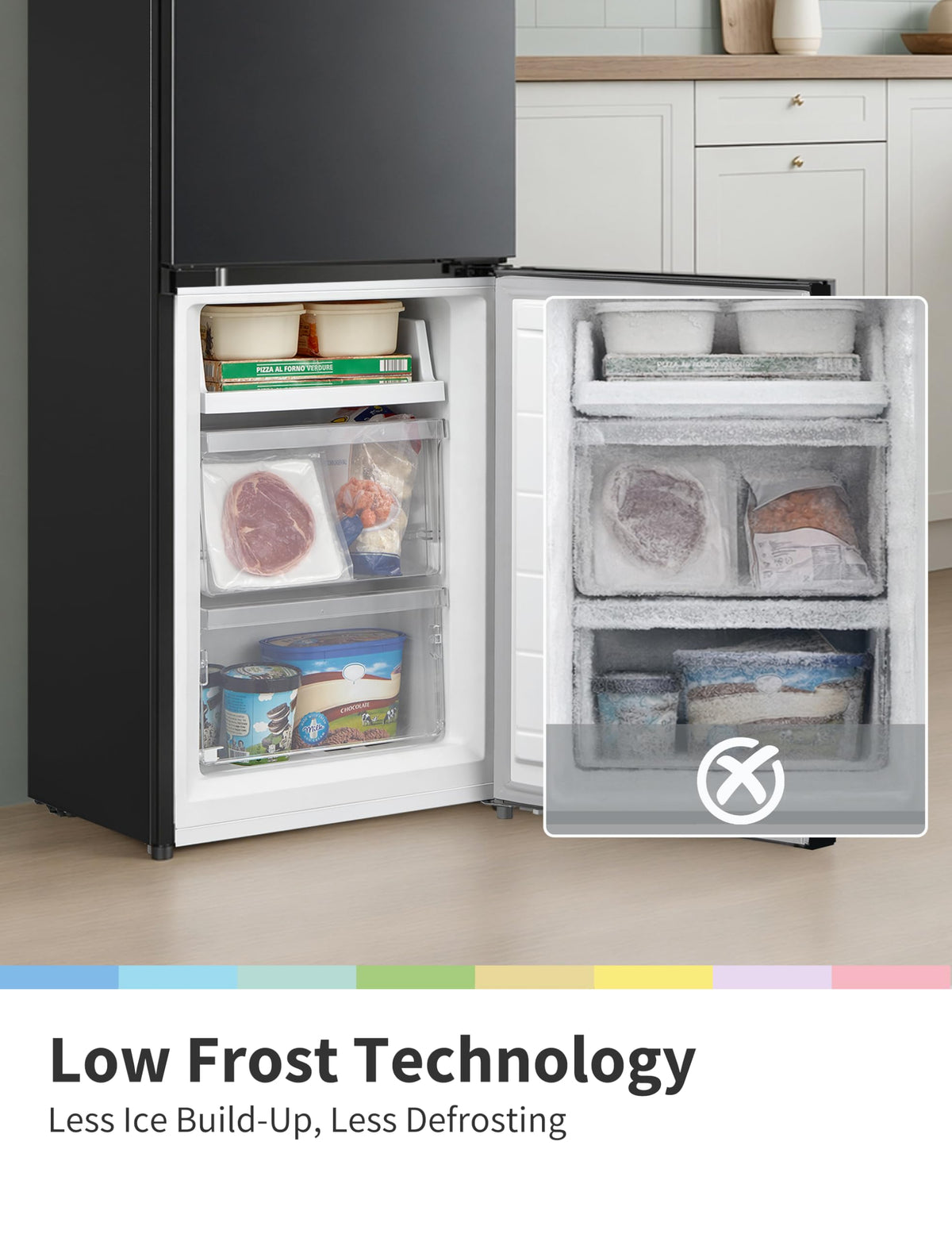 COMFEE' 87L Under Counter Fridge Freezer, Reversible Door, RCT87BL2(E)