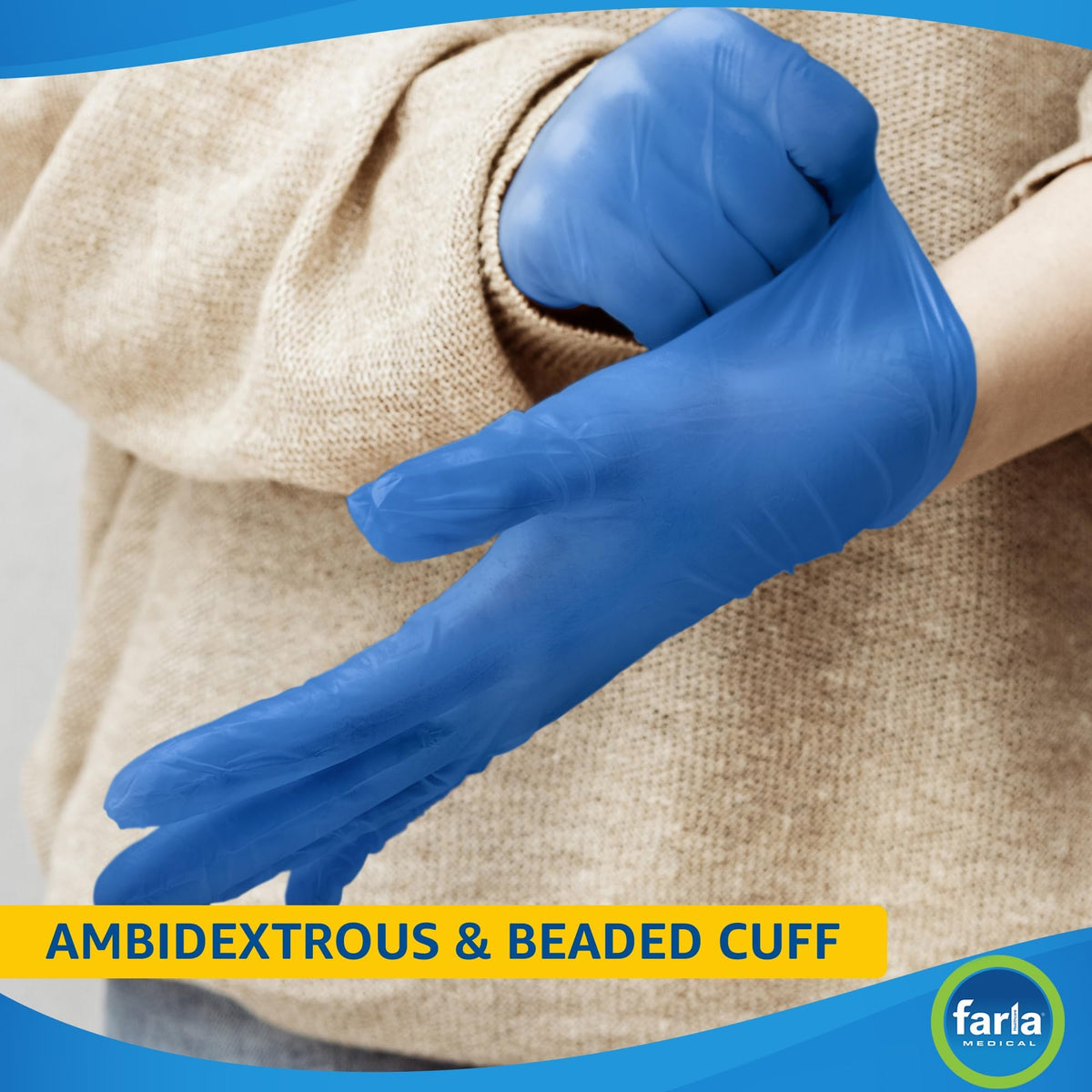 Farla MediHands Blue Medium Vinyl Gloves - Box of 100 Disposable Vinyl Gloves - Medical Gloves - Powder Free, Latex Free, & Protein Free Gloves - Multi-Purpose, Single Use