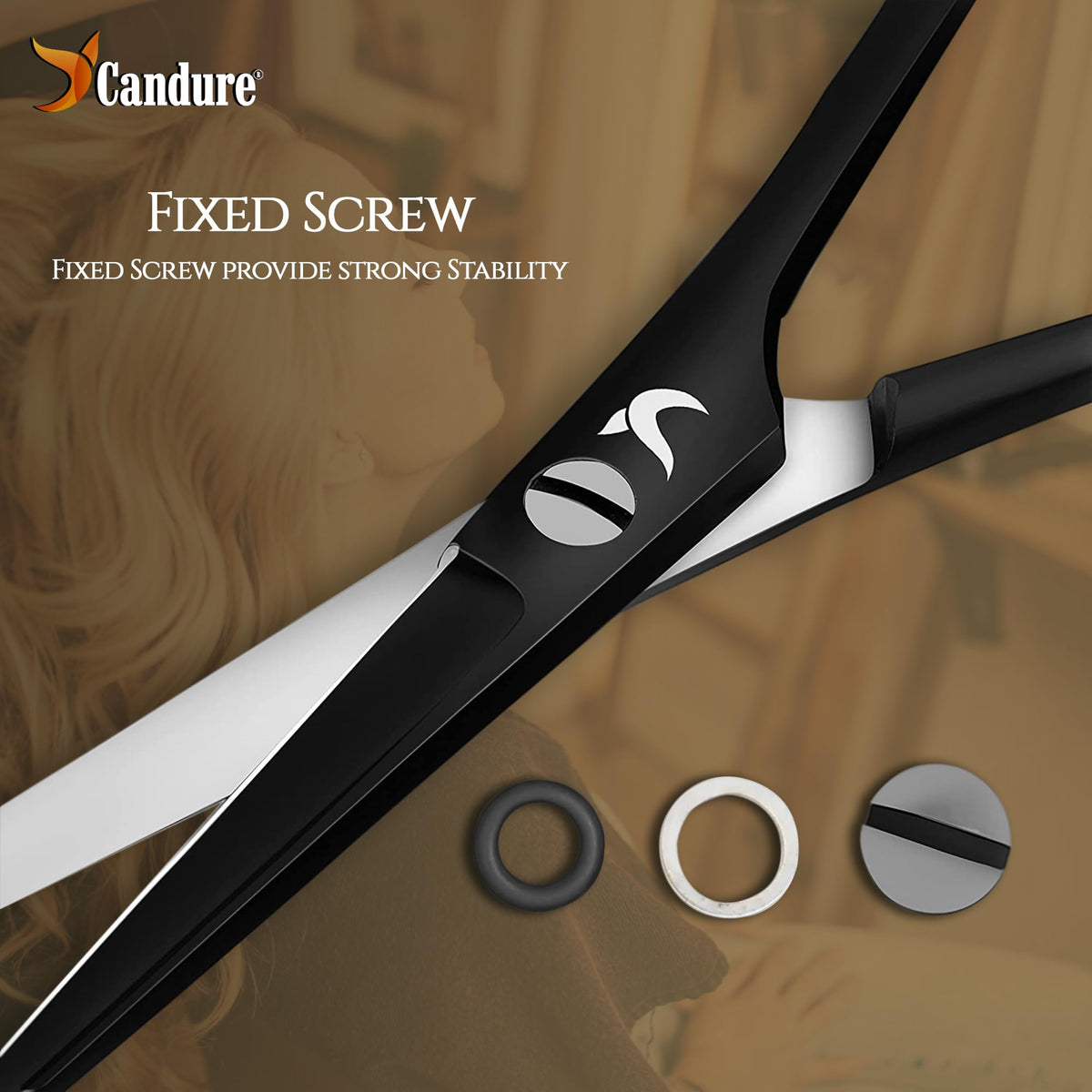 Candure Hairdressing Scissor with Comb & Leather Pouch 6.5" - Hair Scissor for Professional Hairdressers, Barbers Stainless Steel Hair Cutting Shears for Salon, Men, Women, Children and Adults Black