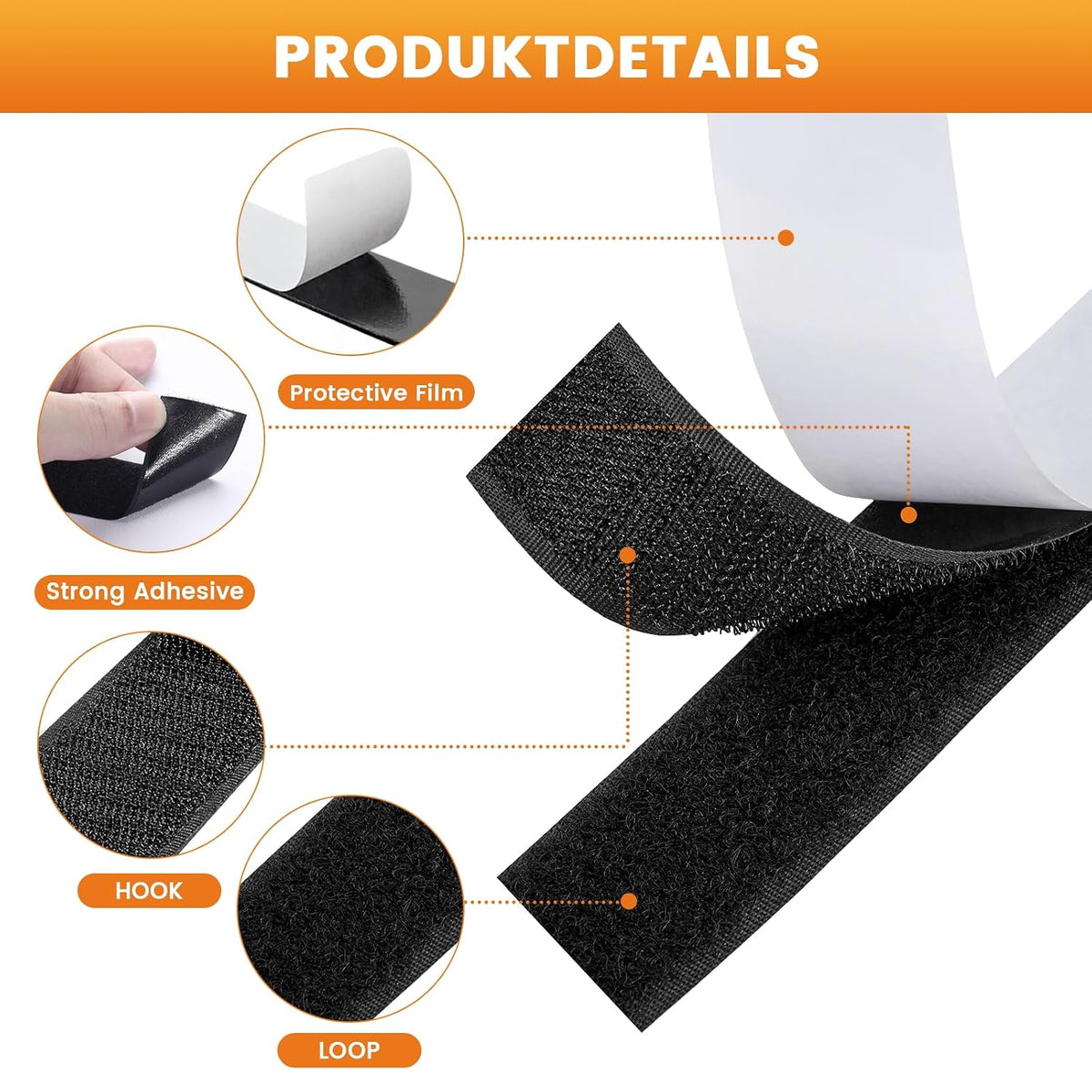 UPXDUMI Hook and Loop Tape 30mm x 5m Multipurpose Strong Self Adhesive Strips Heavy Duty Double Sided Sticky Back Roll Suitable for Home Carpet Sofa Picture Hanging Fabric Industrial Outdoor Black