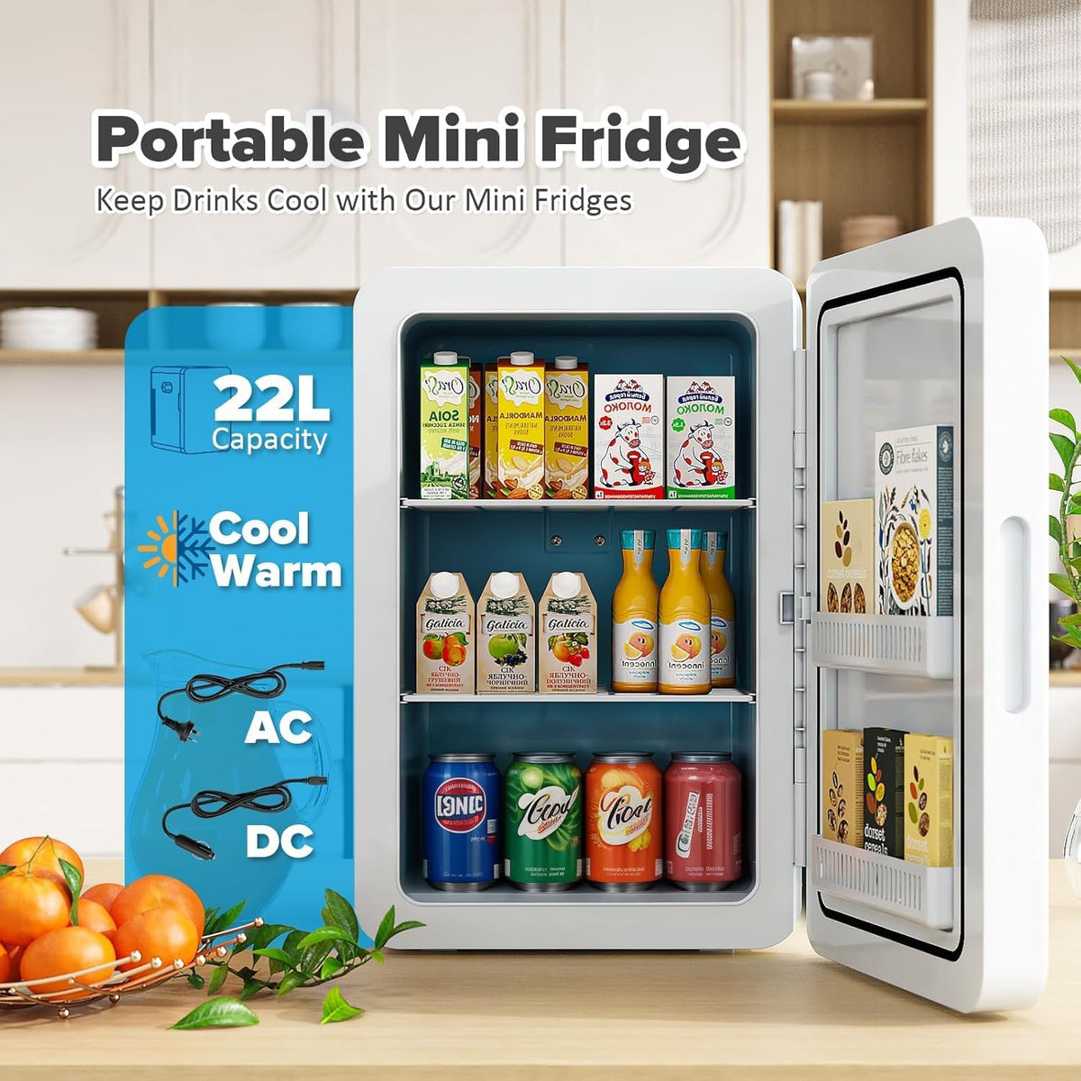 25L Mini Fridge, 30 Cans Portable Cooler & Warmer Small Fridge