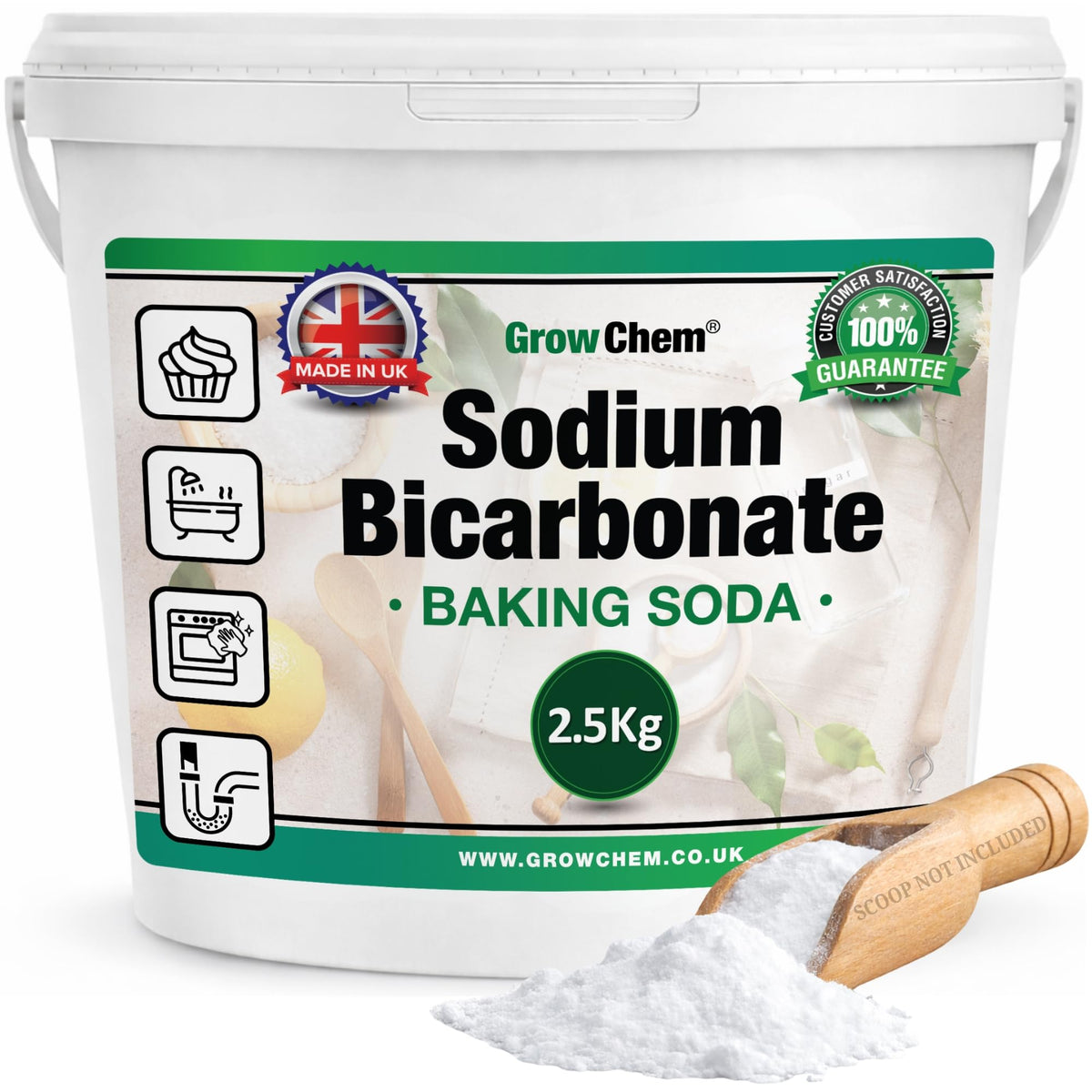 Baking Soda, Sodium Bicarbonate (1KG Bucket) UK MADE Pure Baking Soda for Cleaning, Cooking, Bath Bombs, Odours and Teeth Cleaning. Eco Friendly Bicarbonate of Soda.