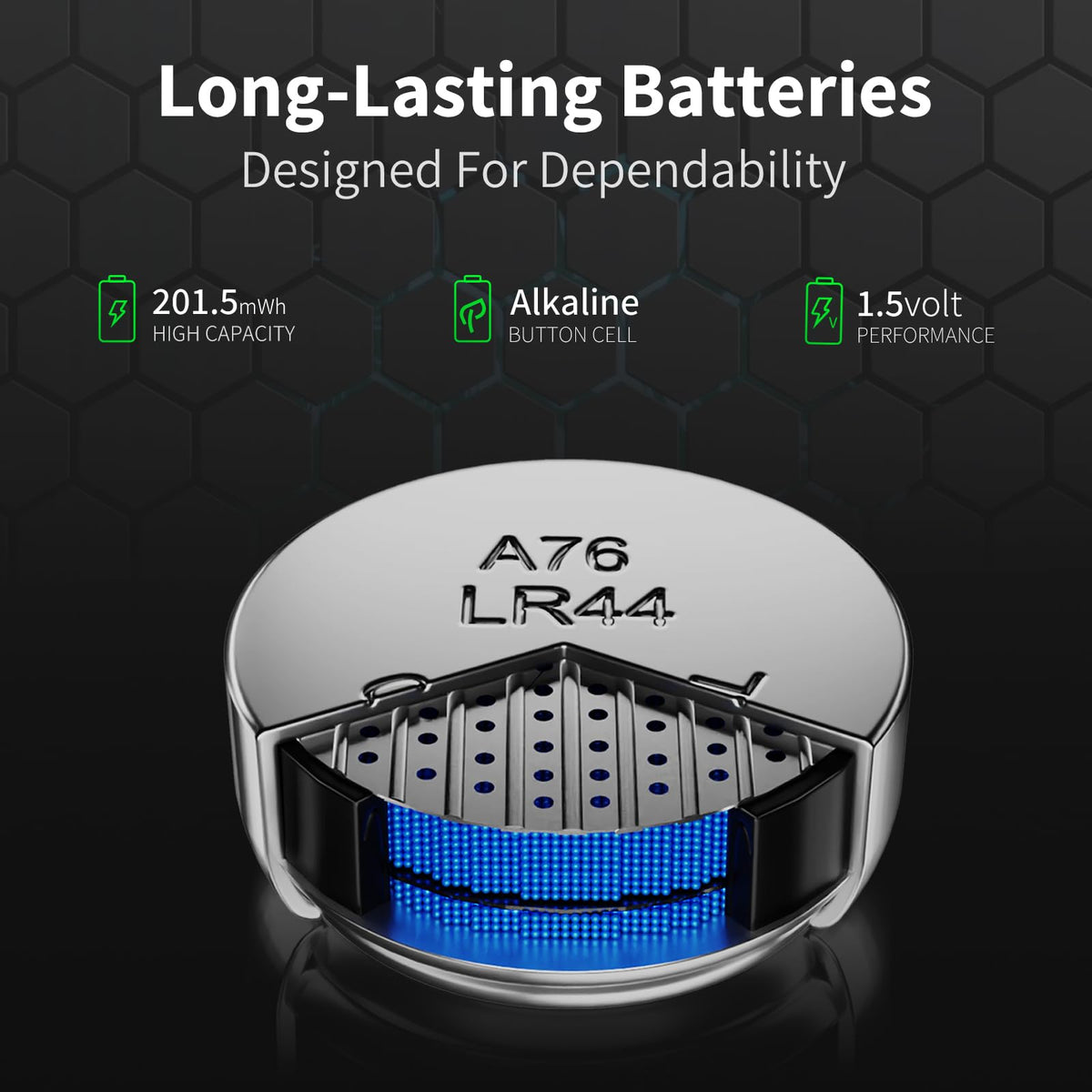 LR44 Batteries 60 Pack, AG13 L1154F 357 303 SR44 A76 Premium Alkaline 1.5V Button Coin Cell Battery