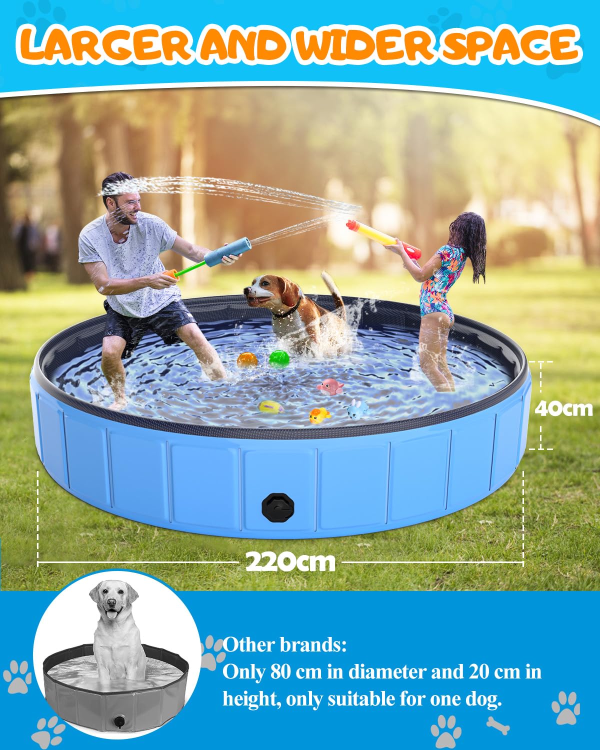 Instraella Dog Paddling Pool with Canopy, Large Dog Pool with UV Protection, Foldable Paddling Pool for Kids & Dogs, Thickened Pet Swimming Pool, Portable Dog Bath Tub for Small, Medium, Large Pets