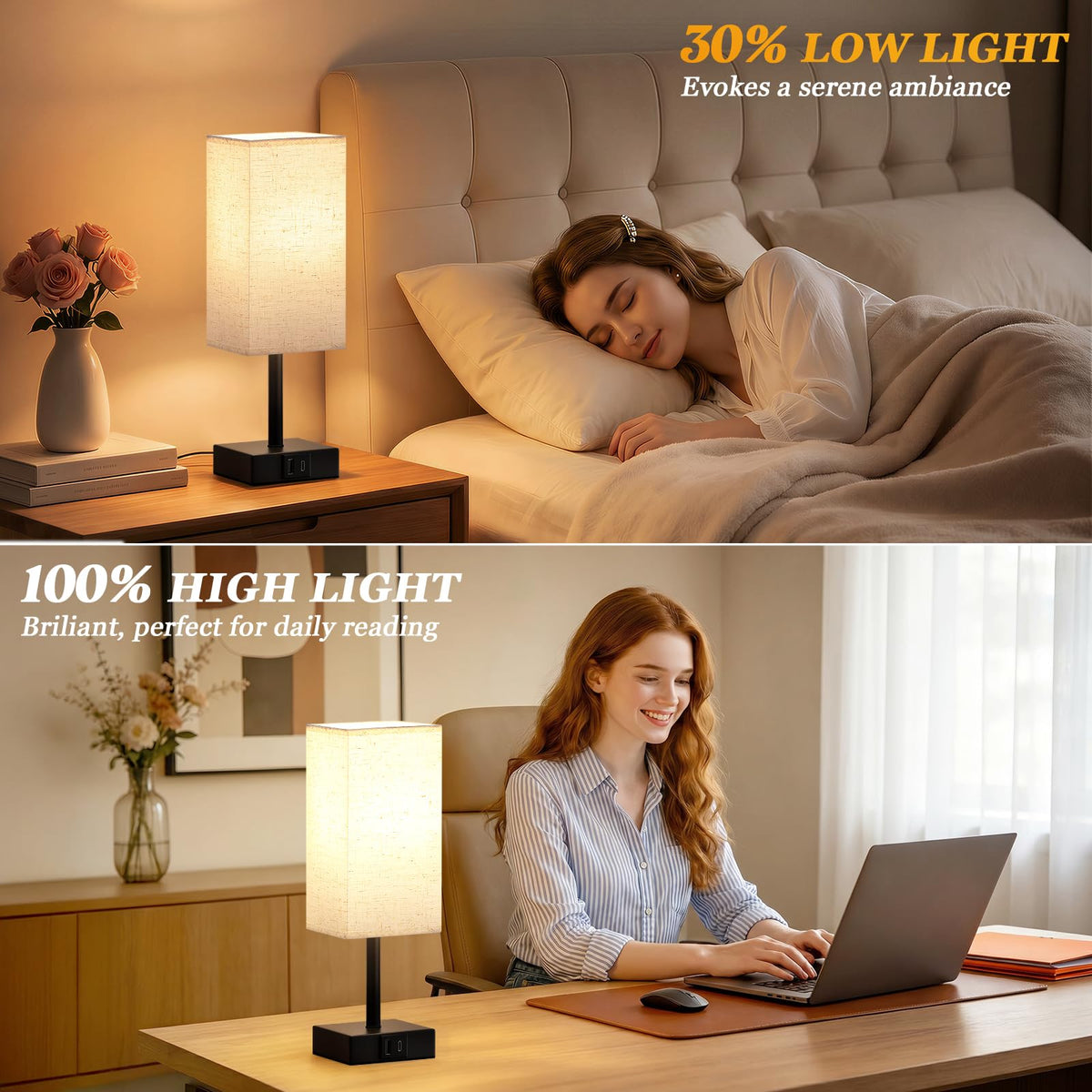 Pink Touch Lamp, Bed Lamp with Dual USB Charging Ports, Pink-Base (Bulb Included)