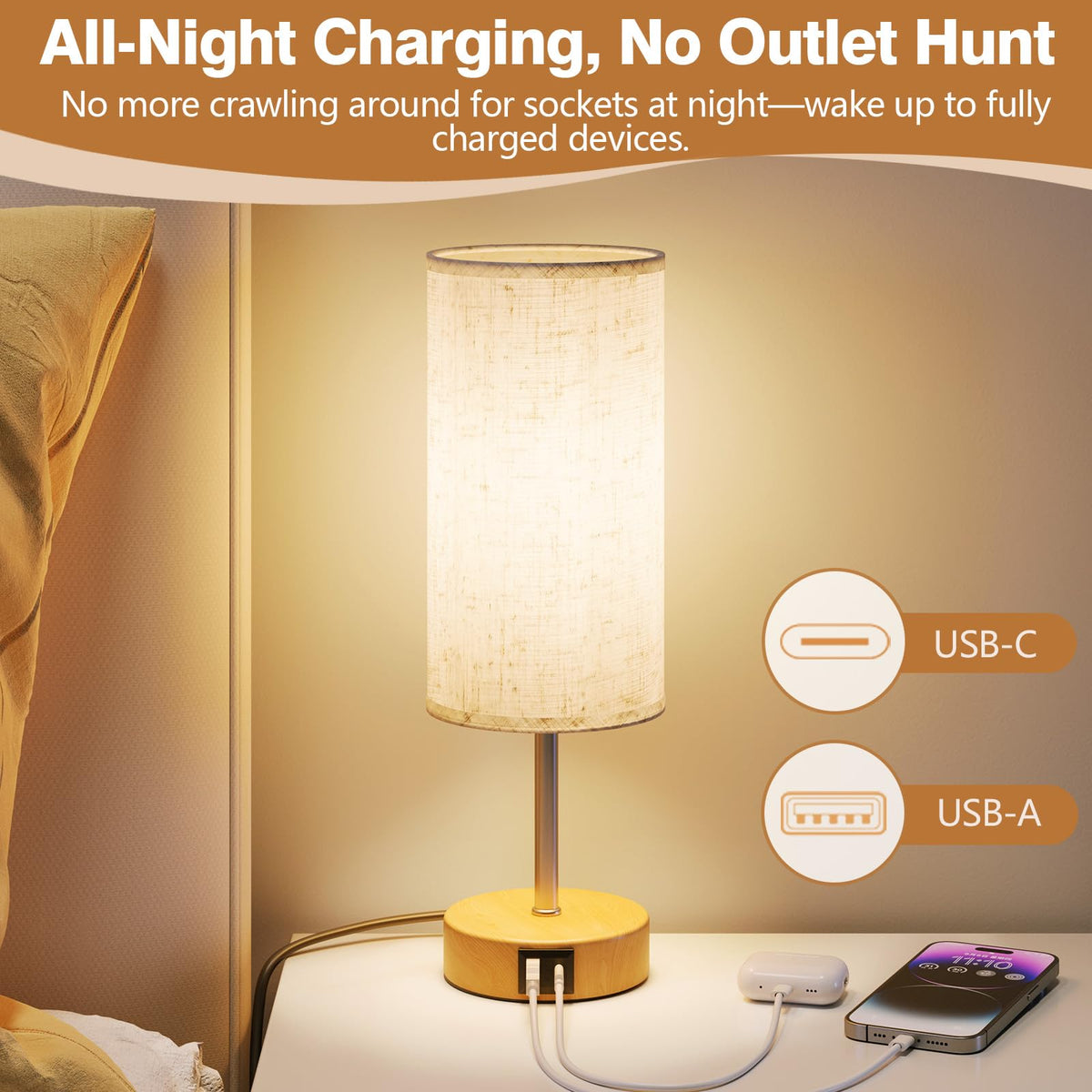 Bedside Lamp, Touch Table Lamp for Bedroom, Living Room & Office