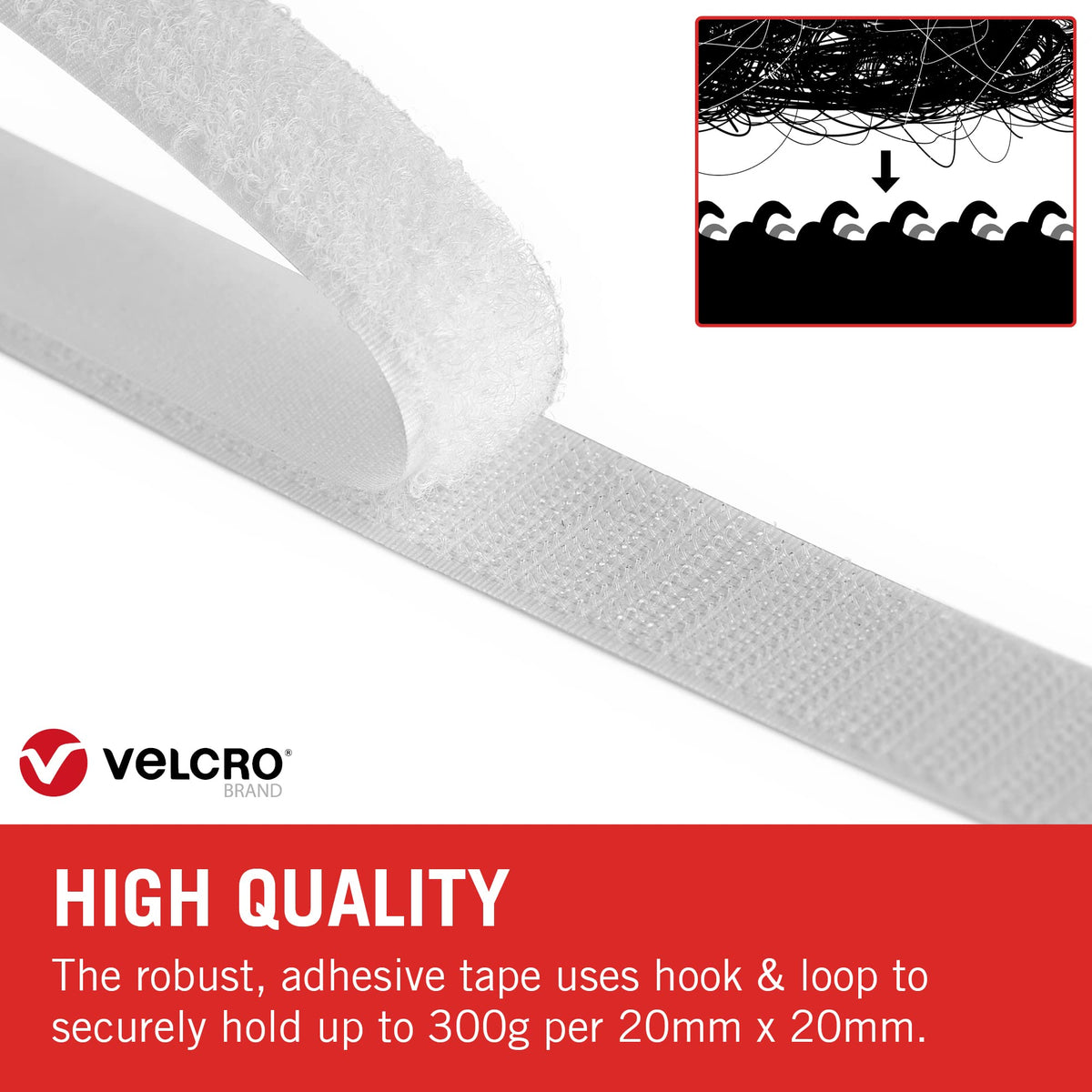 VELCRO Brand VEL60210 - Stick On Hook and Loop Fasteners | Perfect for Home or Office | 20mm x 1m Tape | White