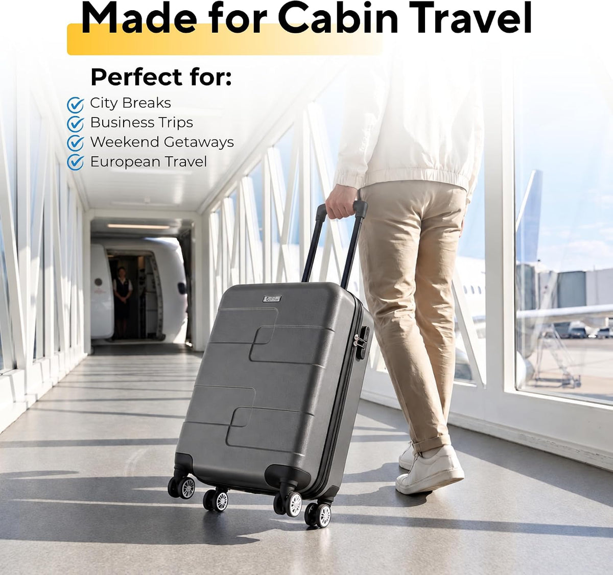 WORLD EXPLORER Cabin Suitcase 55x40x20cm, 34L Carry-On Cabin Bag, Dark Grey
