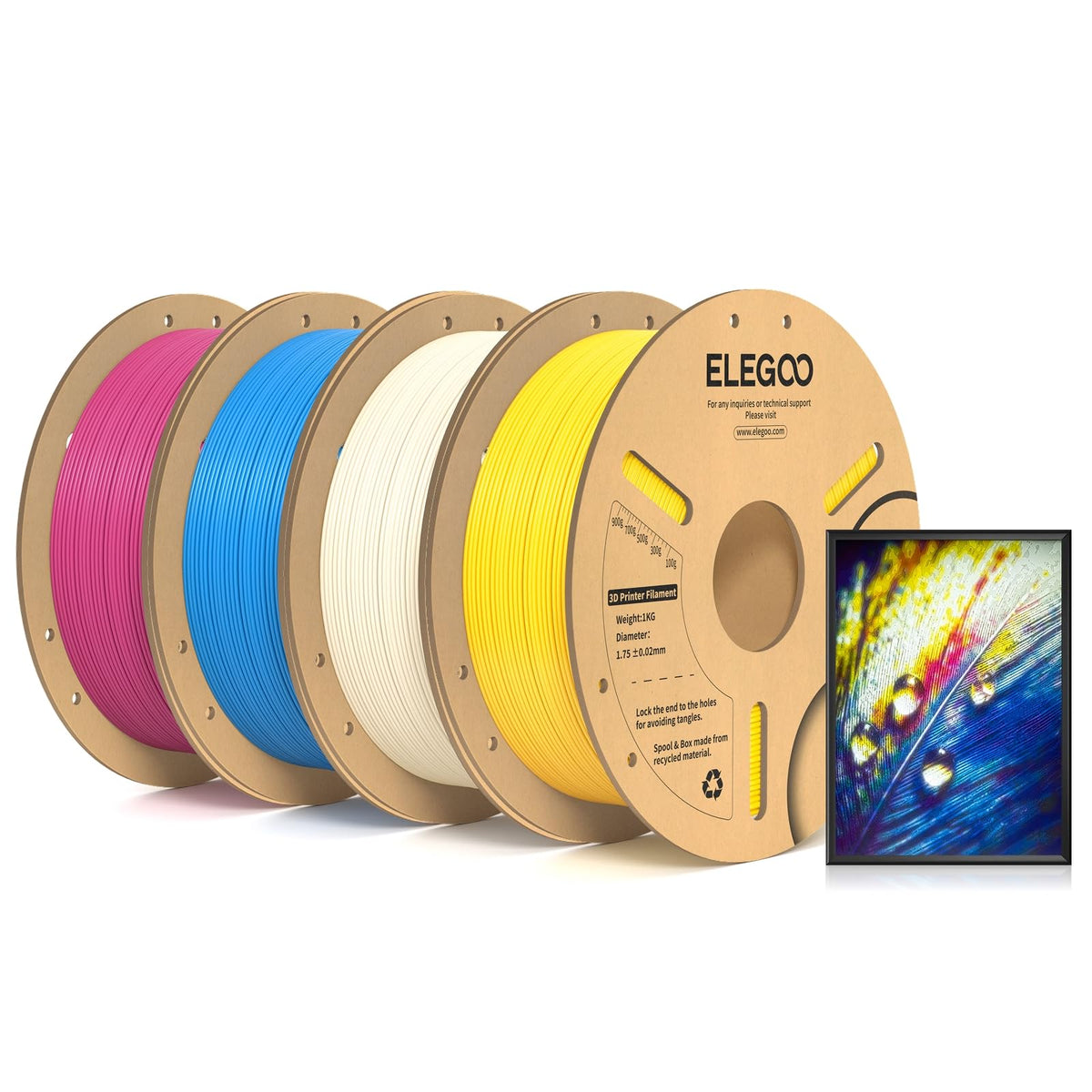 ELEGOO PLA Filament 1.75mm Black 1KG, 3D Filament Dimensional Accuracy +/- 0.02mm, 1kg Cardboard Spool(2.2lbs) 3D Printing Filament Fits for Most FDM 3D Printers