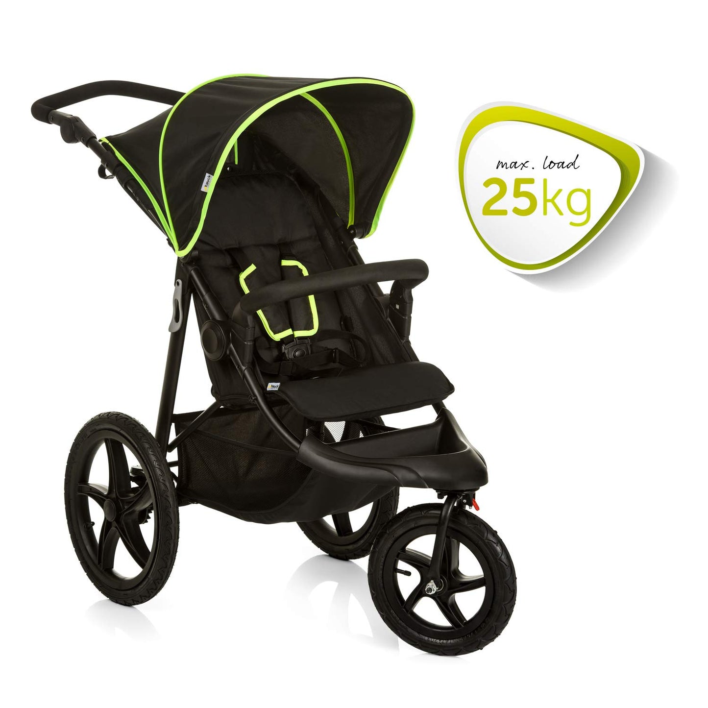 hauck Runner 3, Olive Heavy Duty All-Terrain Stroller with Handbrake, XL Sunshade, Cup Holder, Rain Cover, XL Air Wheels, Reclining Backrest from Birth to 22kg, Handle