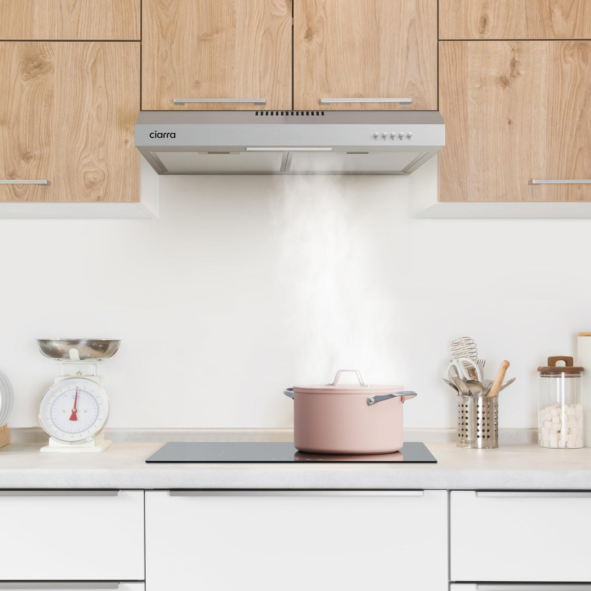 CIARRA 60cm Visor Cooker Hood Undercabinet Hoods Stainless Steel Wall Mounted Kitchen Extractor Fan Model CBCS6903