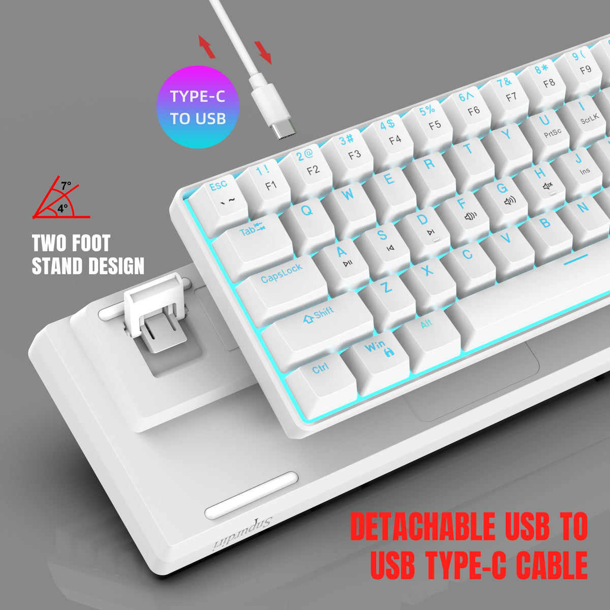 Snpurdiri Wired Mechanical Gaming Keyboard, 60% Size, LED Backlight, 61 Keys, Small Wired Office Keyboard for Windows Laptop/PC, Mac (Black-Red, Blue Switches)