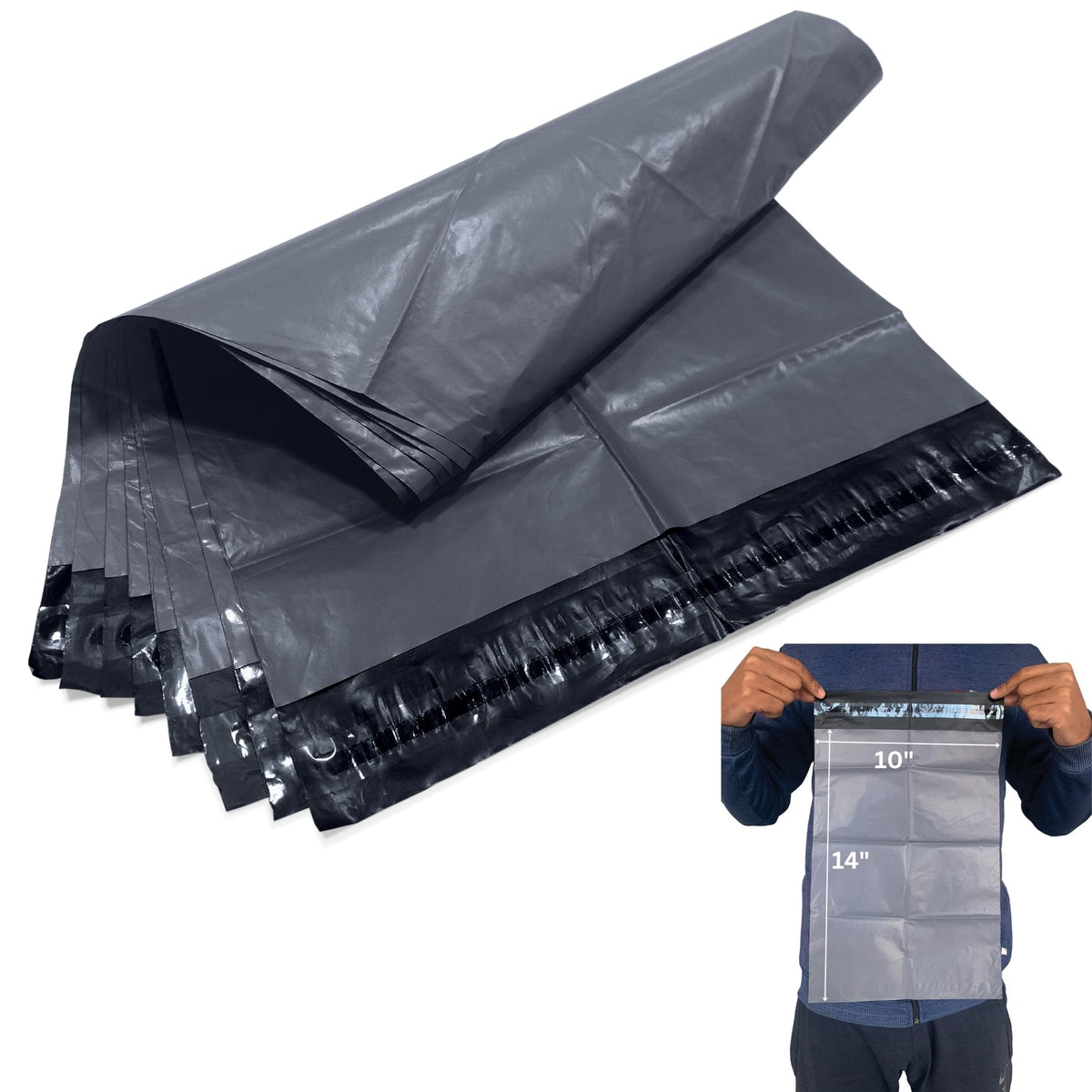 JeeJaan® 200 Small Grey Parcel Bags 4" x 6" (102 x 152mm) Strong Poly Mailer Small Postage Mailing Bags Courier Shipping Postal Bags - Posting Packing Envelopes
