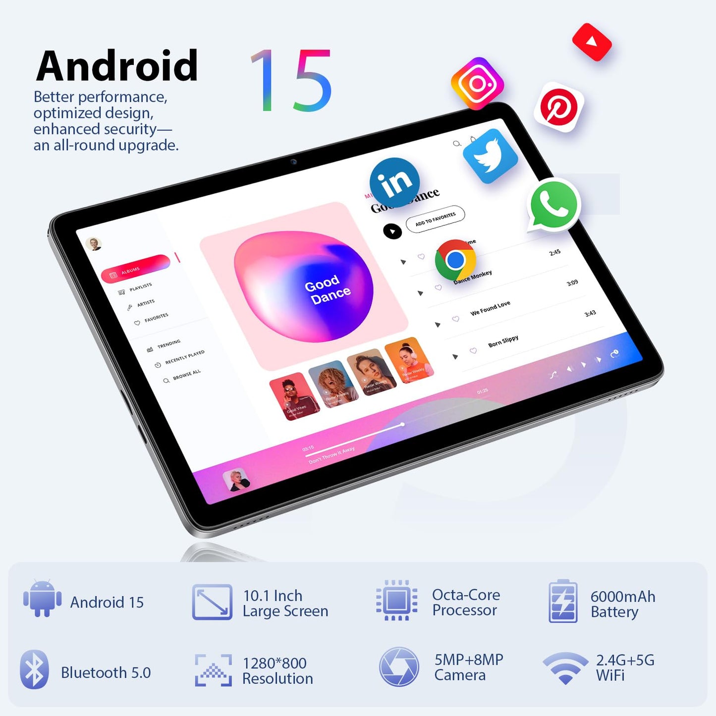 Tablet 10 Inch, Android 15 Tablets with Case, Mouse & Keyboard, Octa-Core, 24GB RAM+128GB ROM+1TB Expand, 1280 x 800 HD IPS Display, Dual Camera, 6000mAh, WiFi 6, BT 5.0, Widevine L1, GPS (Gray)
