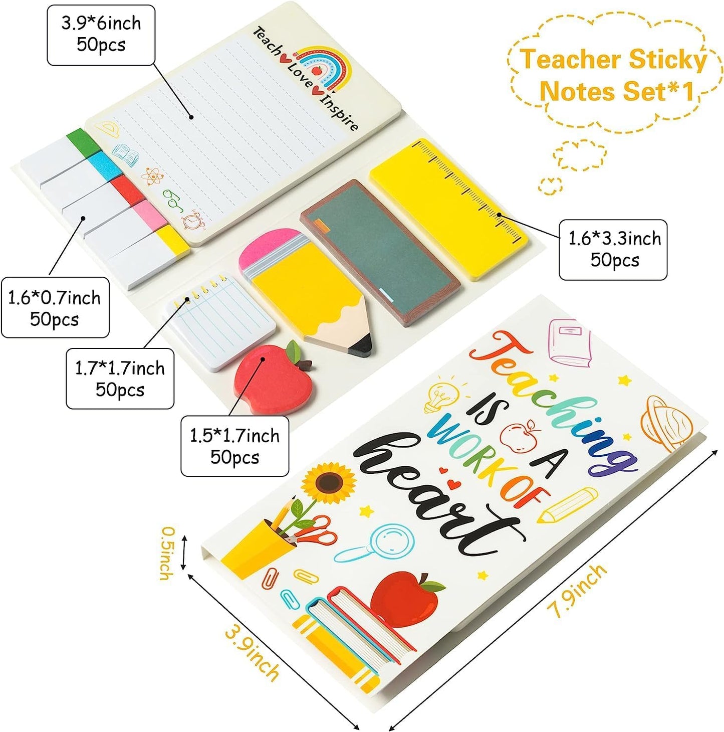 Thank You Teacher Gifts, Best Christmas Teacher Gifts for Women Sticky Notes Tabs Note Pads Set, Thank You Gift Teacher Office Stationery Supplies Leaving Gifts for Teachers Thanksgiving Retirement