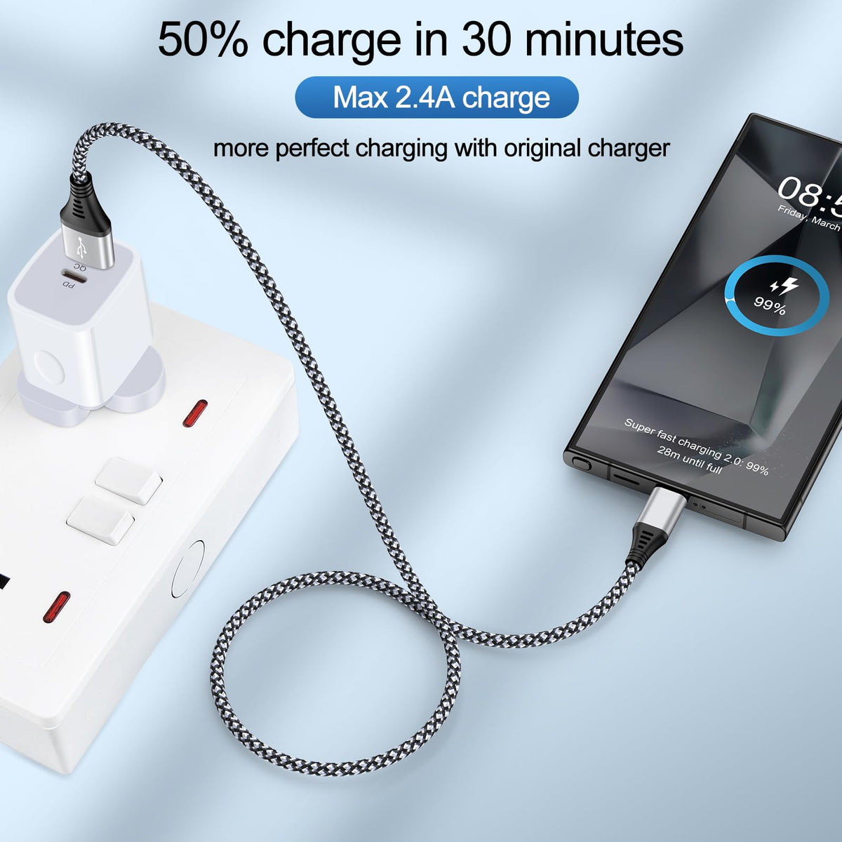 USB C Cable, 6FT/4Pack USB A to USB C Charge Lead Fast Charge Cord