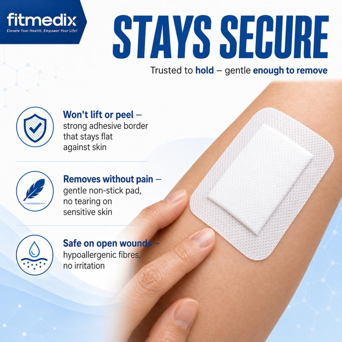 FitMedix Adhesive Wound Dressings (80mm x 100mm)- **Pack of 10** Sterile Dressings for Wounds, Cuts, Grazes, Diabetic Leg Ulcers, Venous Leg Ulcers & Small Pressure Sores- Hypoallergenic Plasters