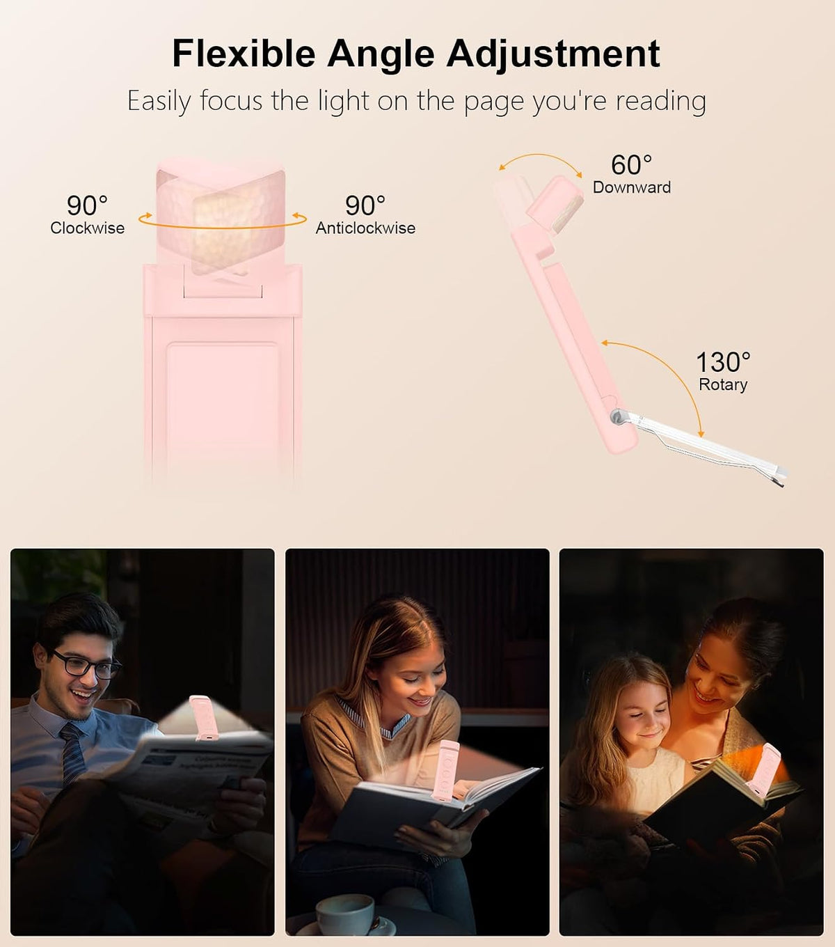Gritin Book Light Rechargeable, Reading Light Lamp Clip on Book for Reading