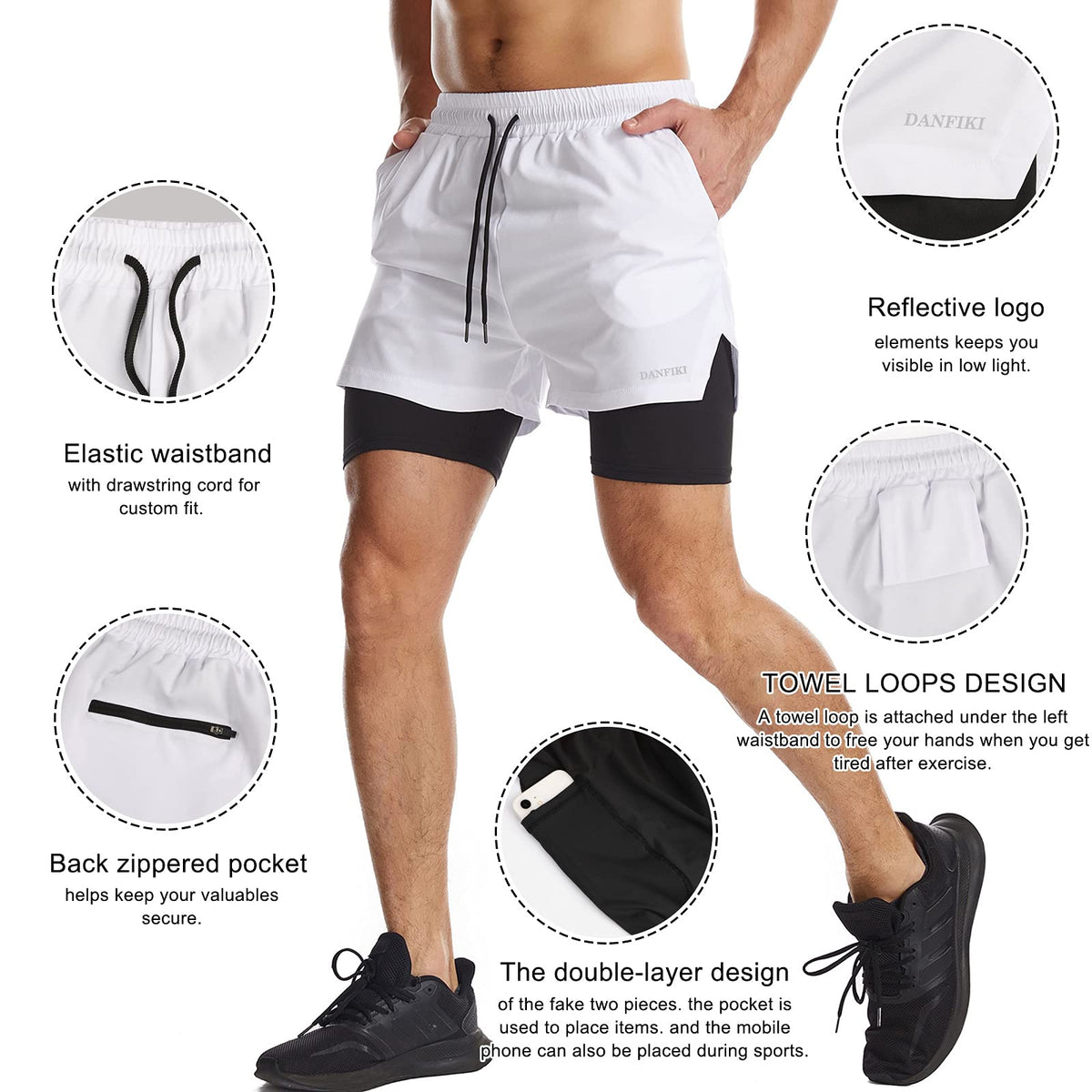 Mens Running Shorts Men's Gym Sports Short 2 in 1 with Phone Pocket Lightweight Quick Drying