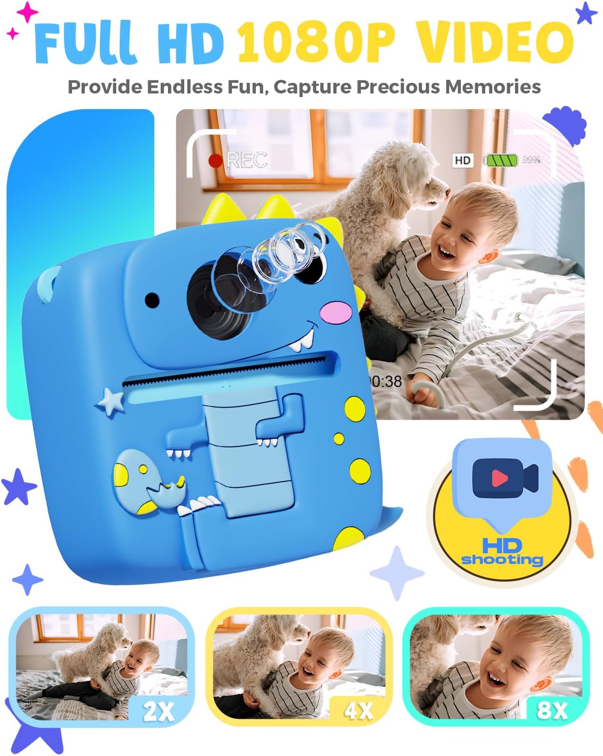 Kids Camera Instant Print, 1080P Kids Digital Camera,Boys Gifts Toys Age 3+