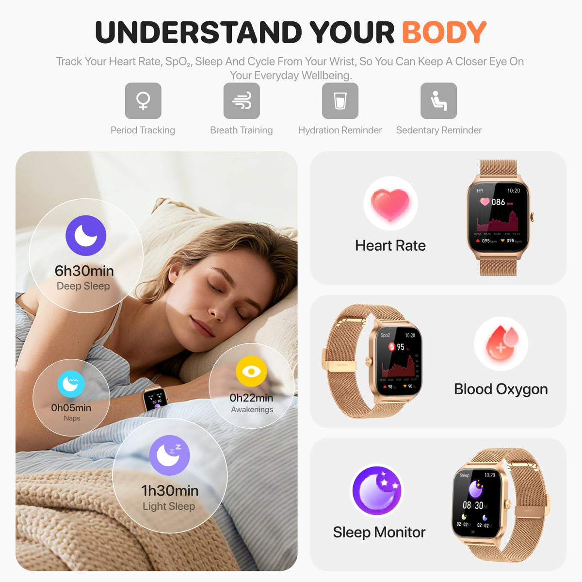 Smart Watch for Women Men - Answer/Make Call, Fitness Tracker Smartwatch for Android iPhone Compatible, Sleep Female Cycle, 120+ Sports Modes Step Counter (Blue, 2 Straps)