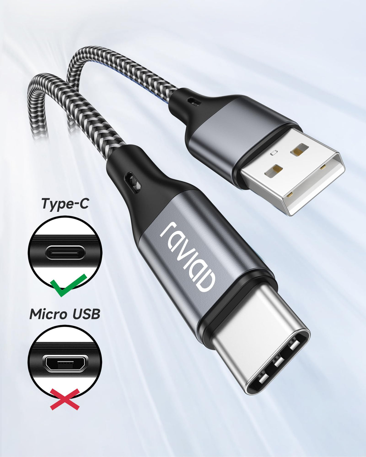 RAVIAD USB C Charger Cable [0.3M+1M+2M 3Pack]USB to USB C Cable Fast Charge
