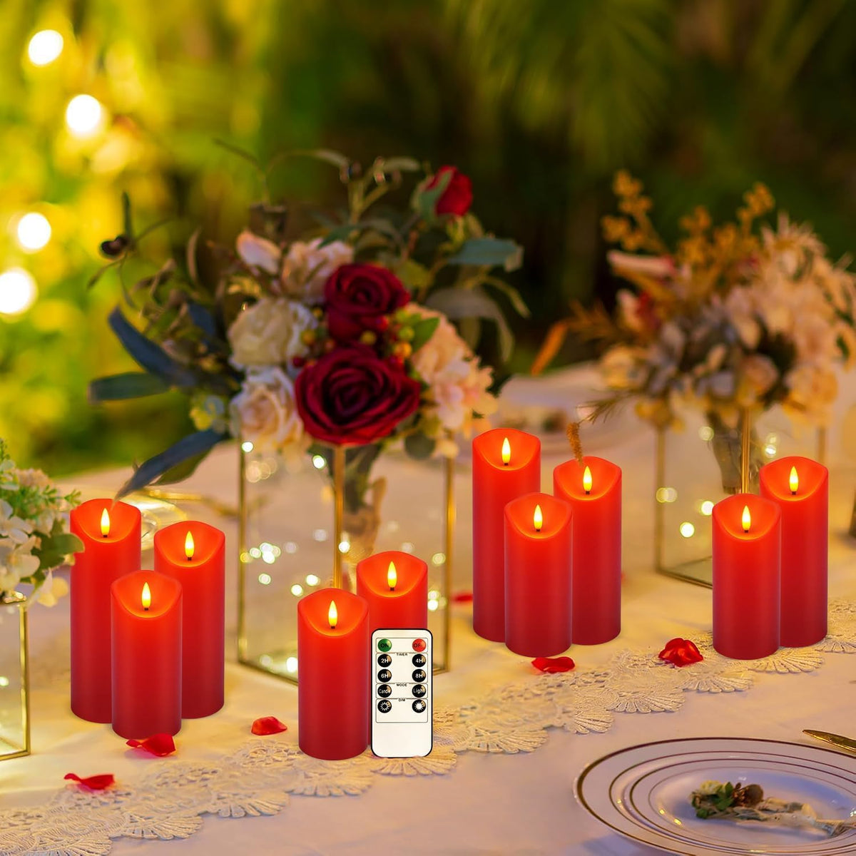 LIVEN Flickering Flameless Candles Battery Operated with Remote,Led Pillar Candles with Realistic Moving Wick Candles for Halloween,Christmas,Home Decor Pack of 12 (D2.2 xH 5" 6" 7")(White)