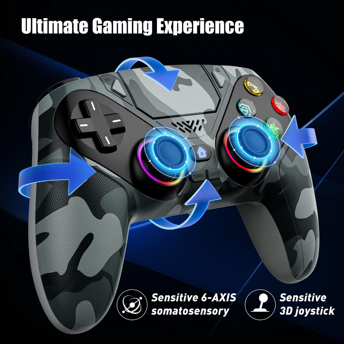 Dinosoo RGB Wireless Controller for PS5/Pro/Slim & PCs, Bluetooth Gamepad with Back Buttons, Touchpad, Macro, Turbo, Dual Vibration, 6-Axis Sensor, Speaker, 3.5mm Audio Jack,White