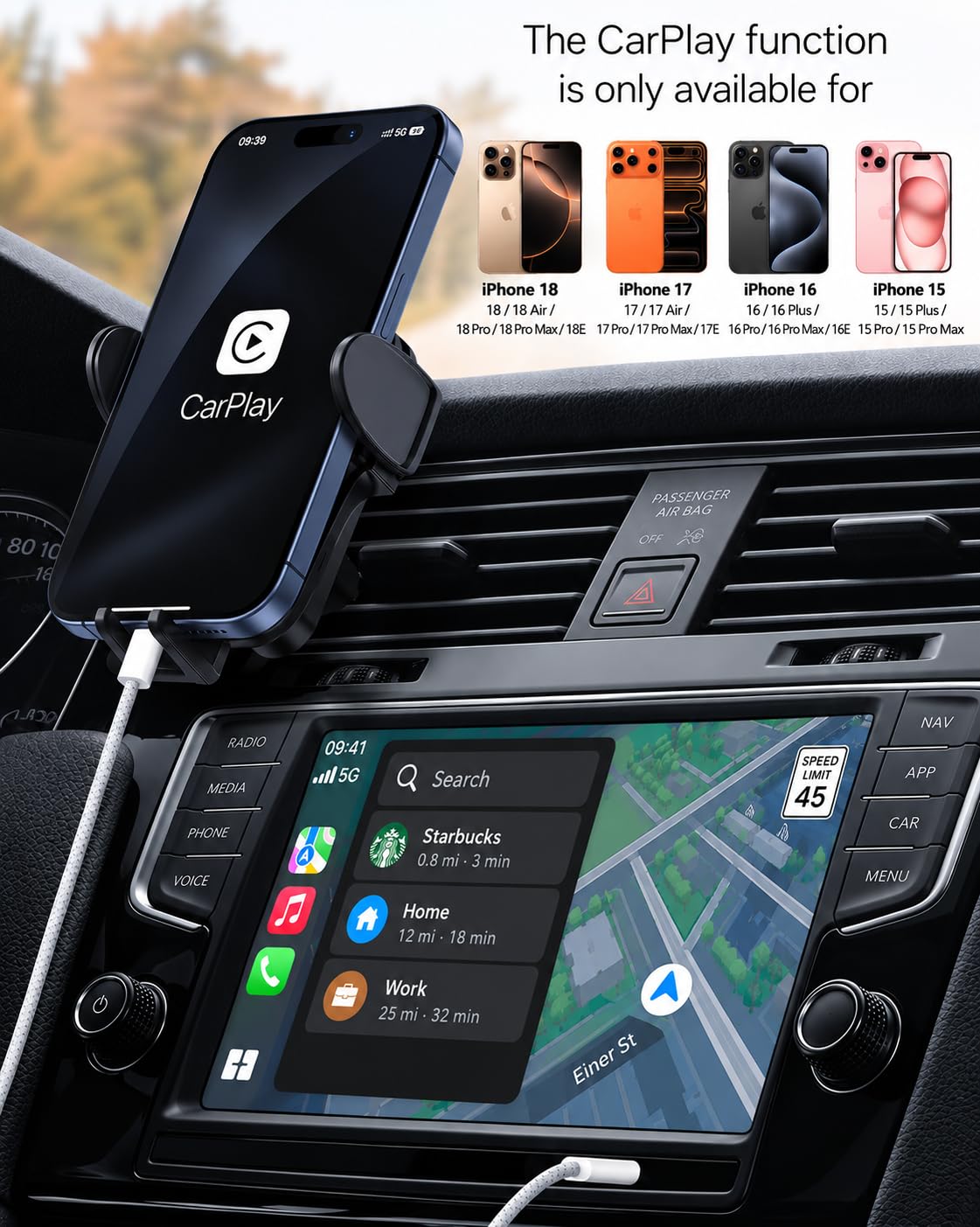 IPhone 18/17/16/15 Car Carplay Charger Cable, USB A to USB C Woven Cable Compatible for IPhone 17E, 16E,18/17/16/15 pro max, Plus, Air Charging Cord, AirPods 4/5 Pro(2nd/3rd Gen) Charging Power Cable