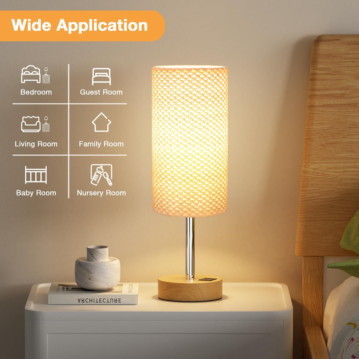 Aooshine Grey Table Lamp, 3-Way Dimmable, USB A + C Charging