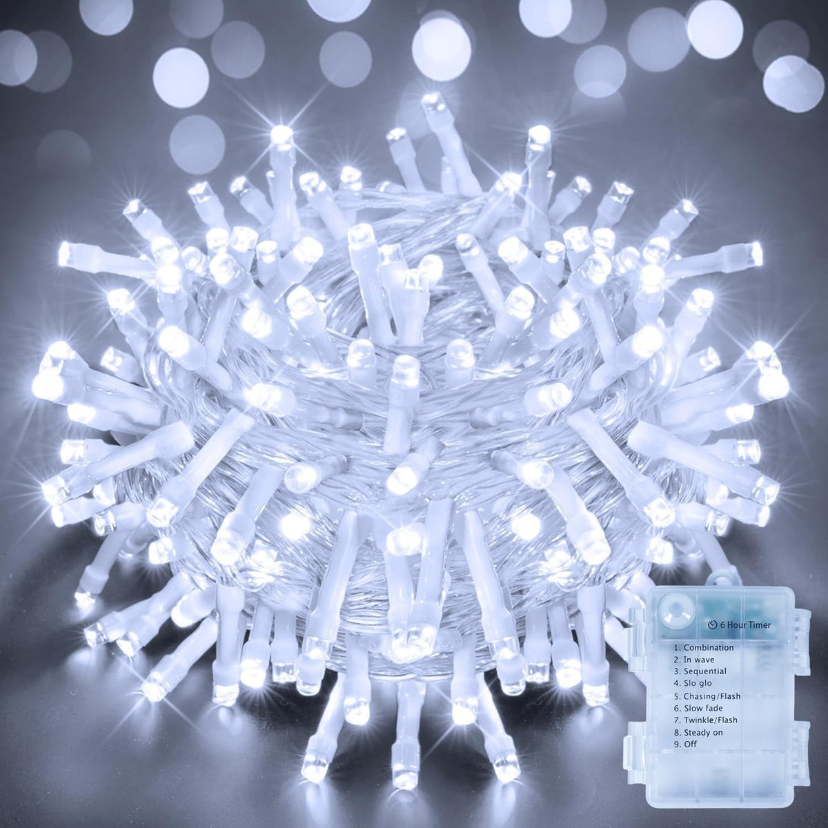 Ollny Fairy Lights Battery Operated, 10m 100 LEDs Bright Battery Powered String Lights, Cool White Outside Christmas Lights Waterproof with 8 Modes/Timer for Indoor Outdoor Bedroom Garden Decorations
