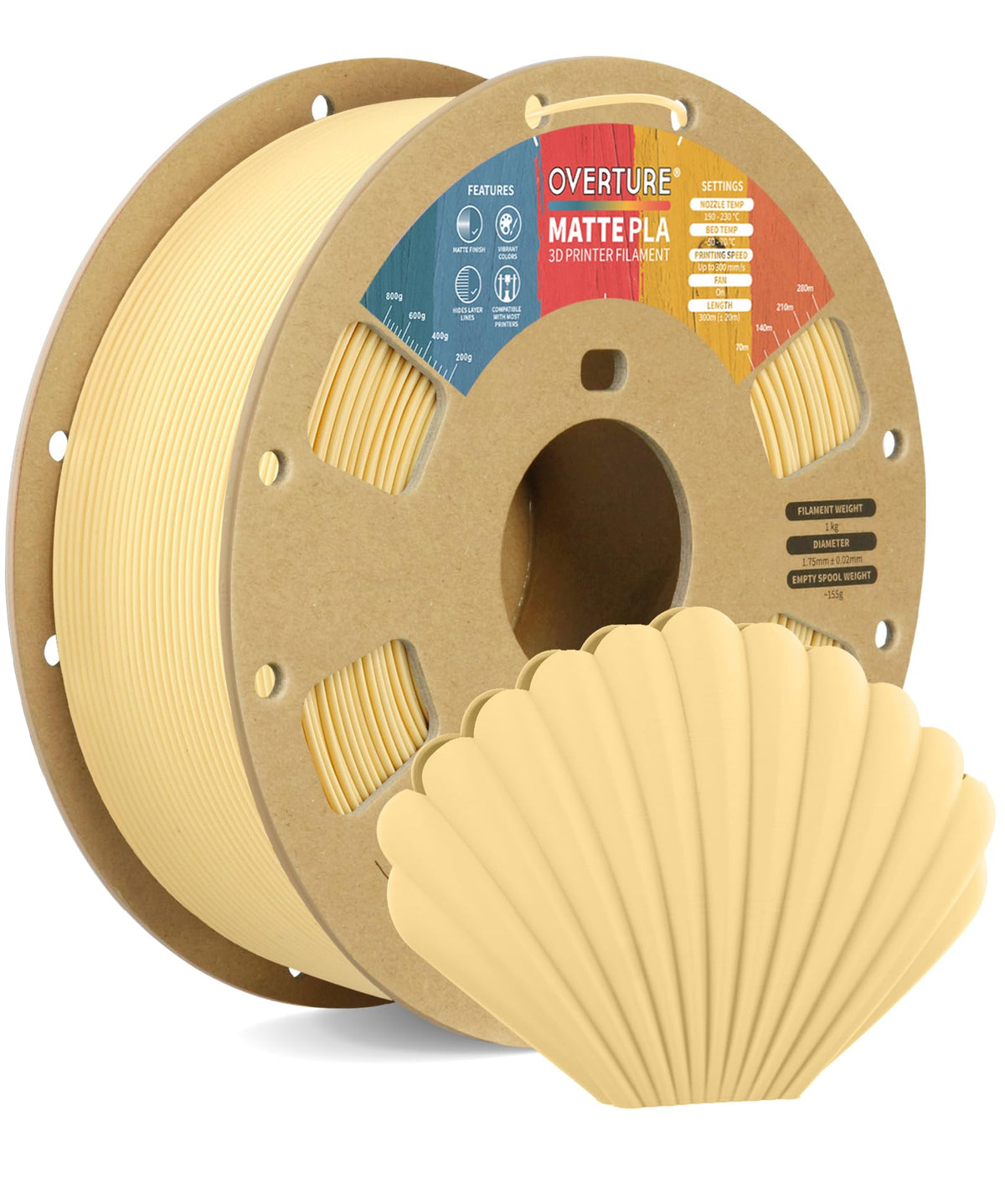 OVERTURE Matte PLA 3D Printer Filament 1.75mm, 1kg Light Brown
