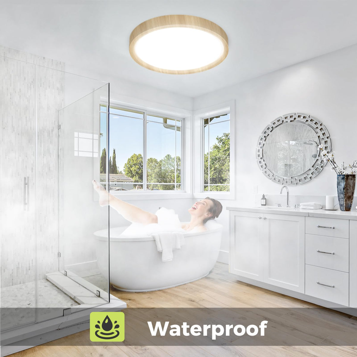 hepside Bathroom Light, 3000K/4000K/6500K 3 Color Temperature LED Ceiling Light, 15W 1500LM, Waterproof, Round, Small, Modern, Flush Ceiling Light for Bathroom, Kitchen, Bedroom, Black