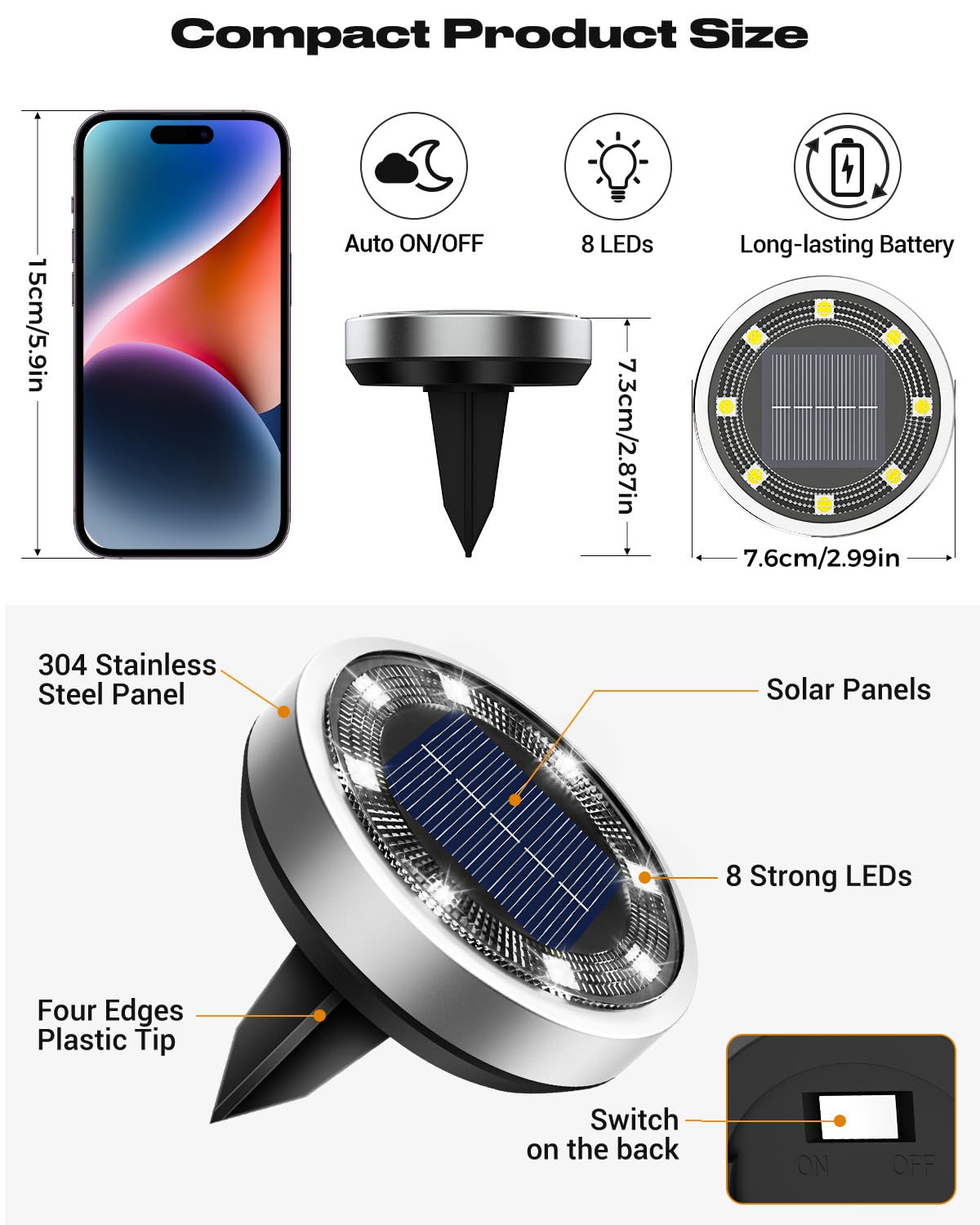 btfarm Solar Lights Outdoor Garden, 6 Pack 8 LED Solar Ground Disk Lights Outdoor IP65 Waterproof for Garden Pathway Lawn Patio Yard Landscape (Blue)